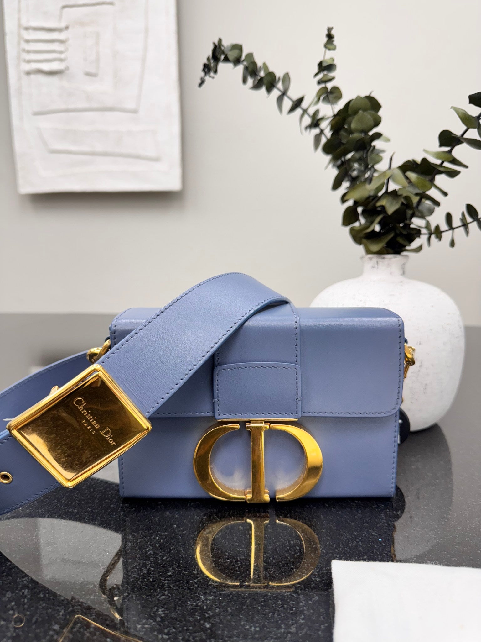 LIKE NEW - Christian Dior Blue Leather 30 Montaigne Crossbody Box Bag