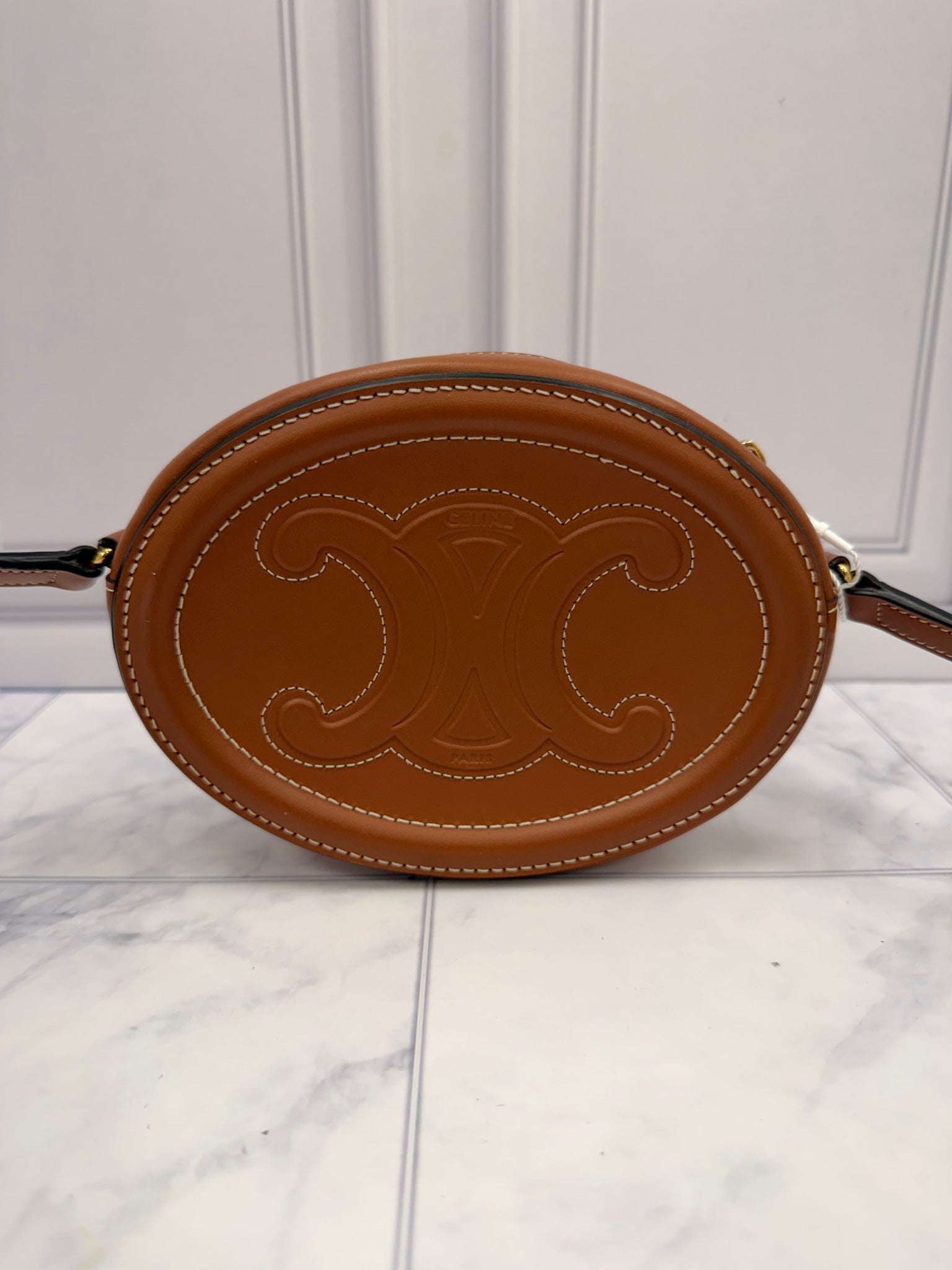 Celine Brown Cuir Triomphe Calfskin Oval Crossbody Bag