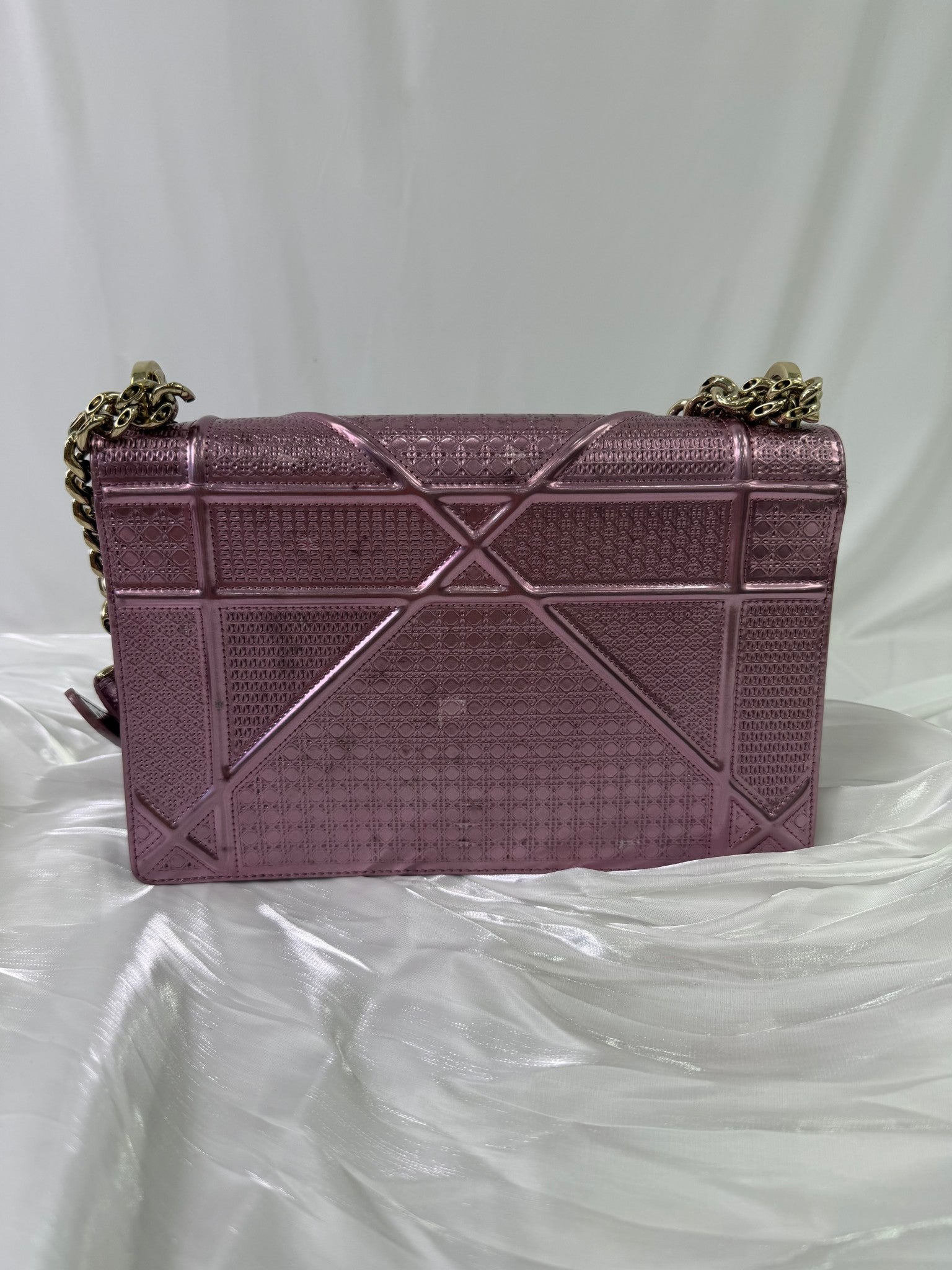 Christian Dior Pink Metallic Leather Diorama Handbag
