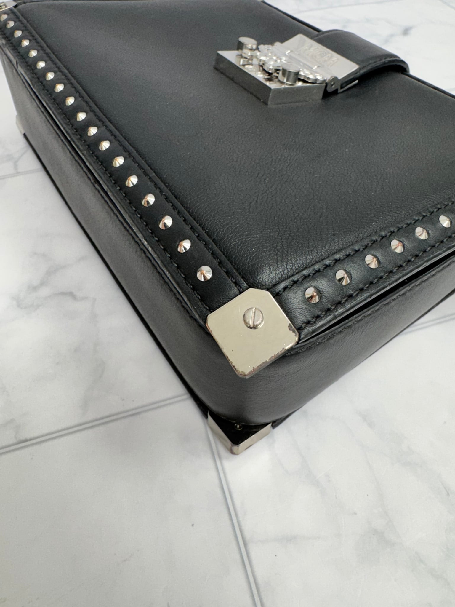 MCM Black Studded Leather Crossbody Bag