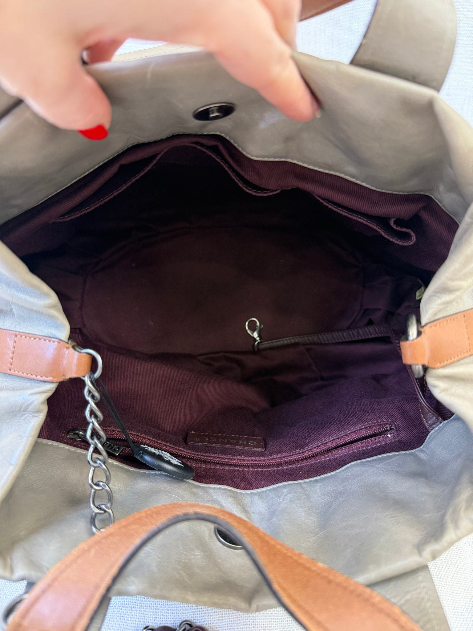 Chanel Gray Iridescent Calf Skin In The Mix Bag