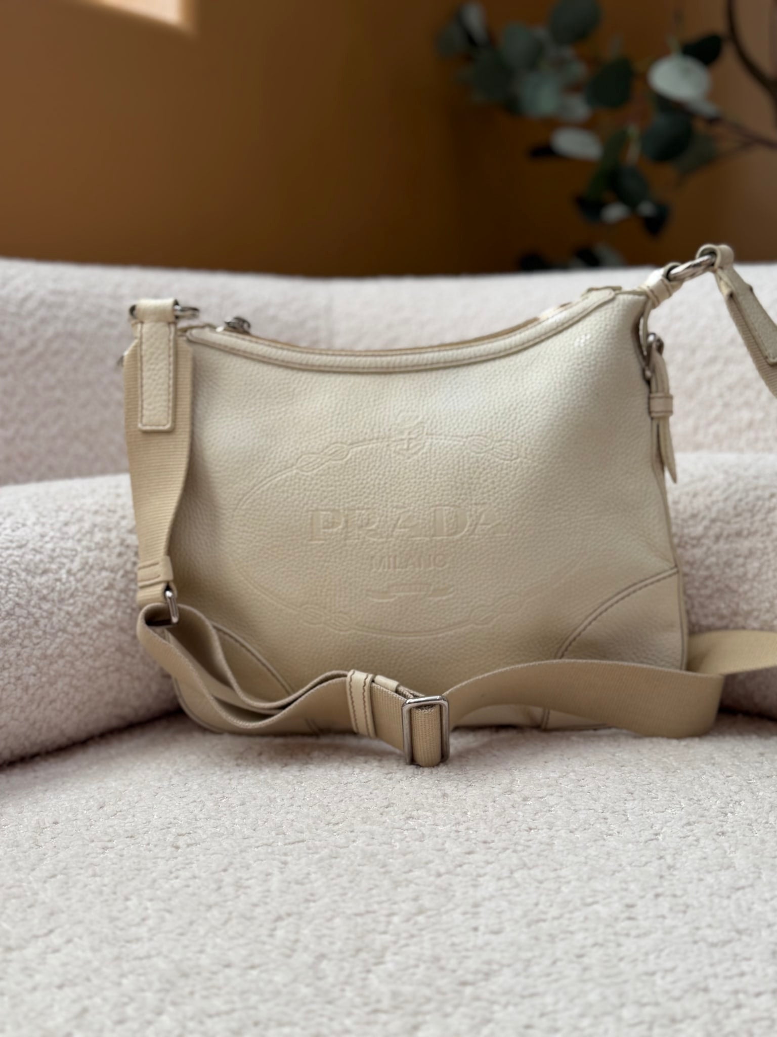 Prada Ivory Leather Hobo Crossbody