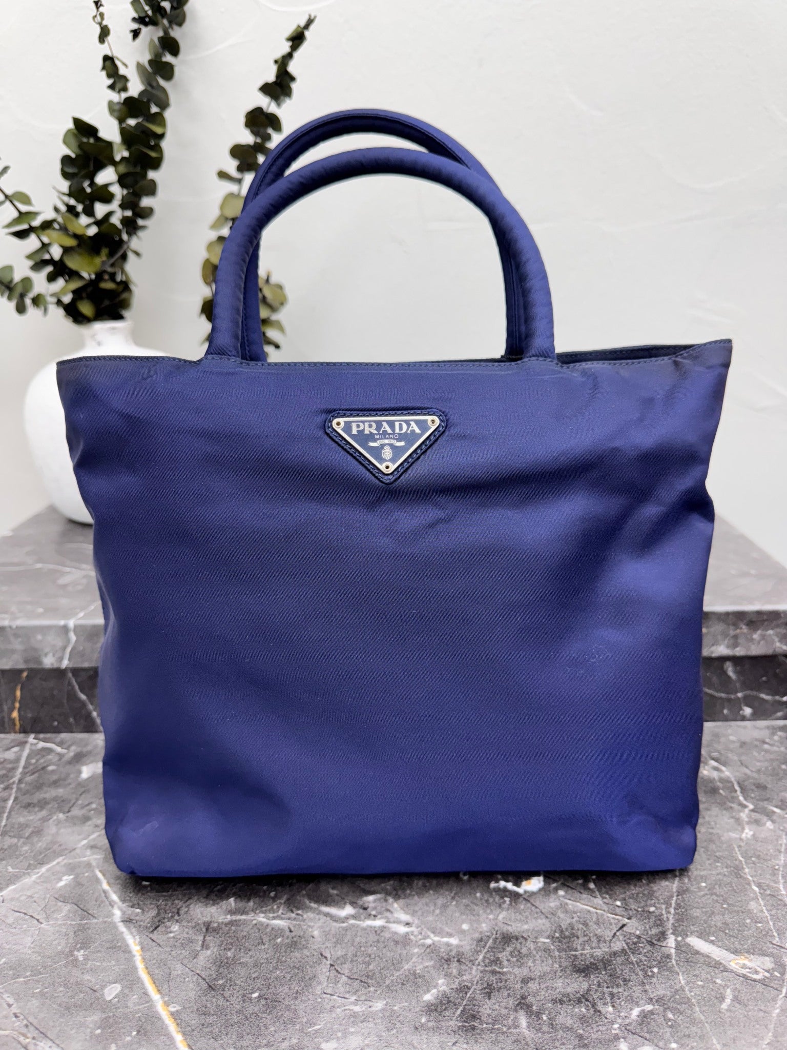 Prada Navy Nylon Small Tote Bag