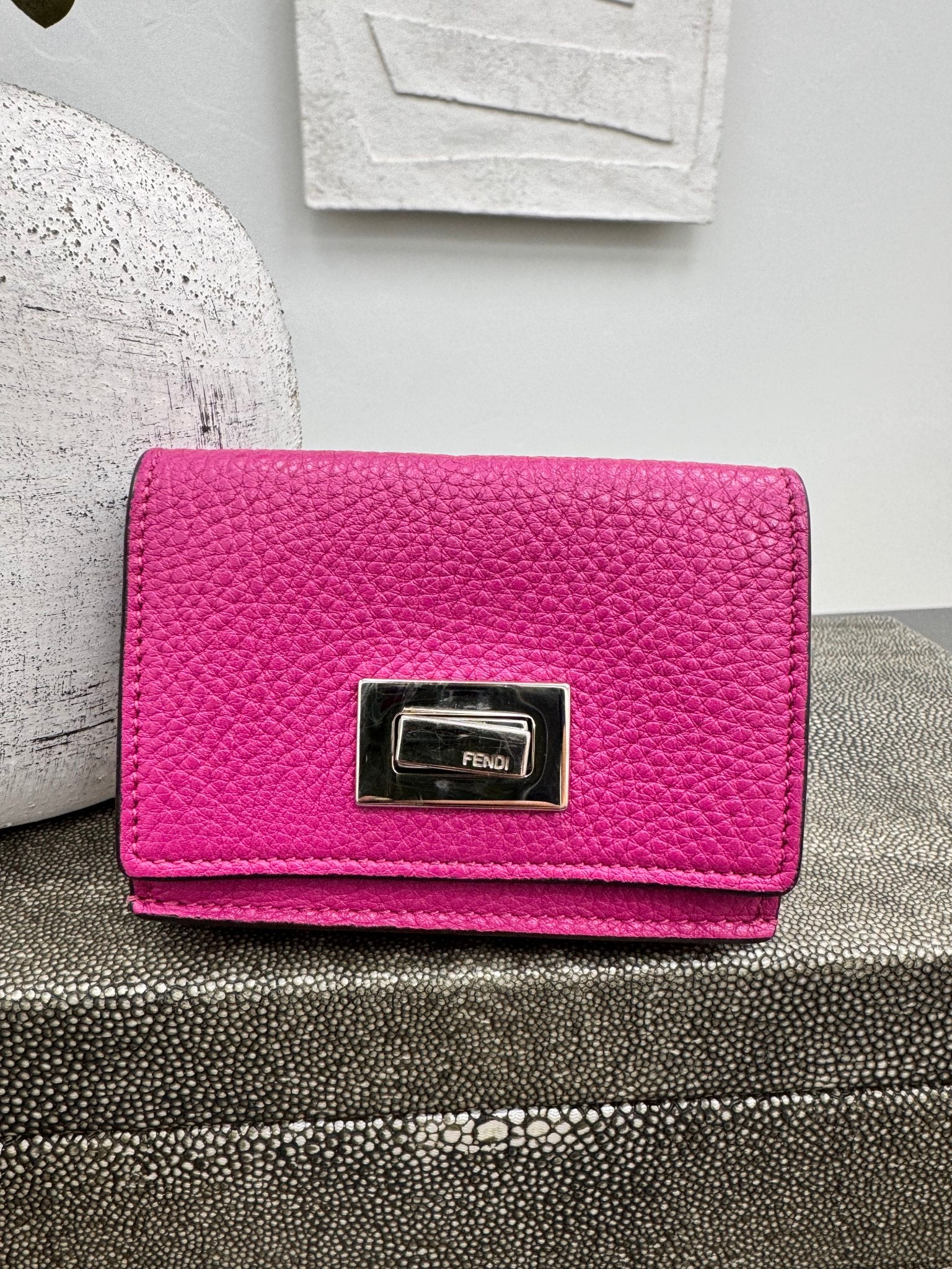 Fendi Pink Grained Leather Compact Wallet