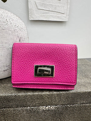 Fendi Pink Grained Leather Compact Wallet
