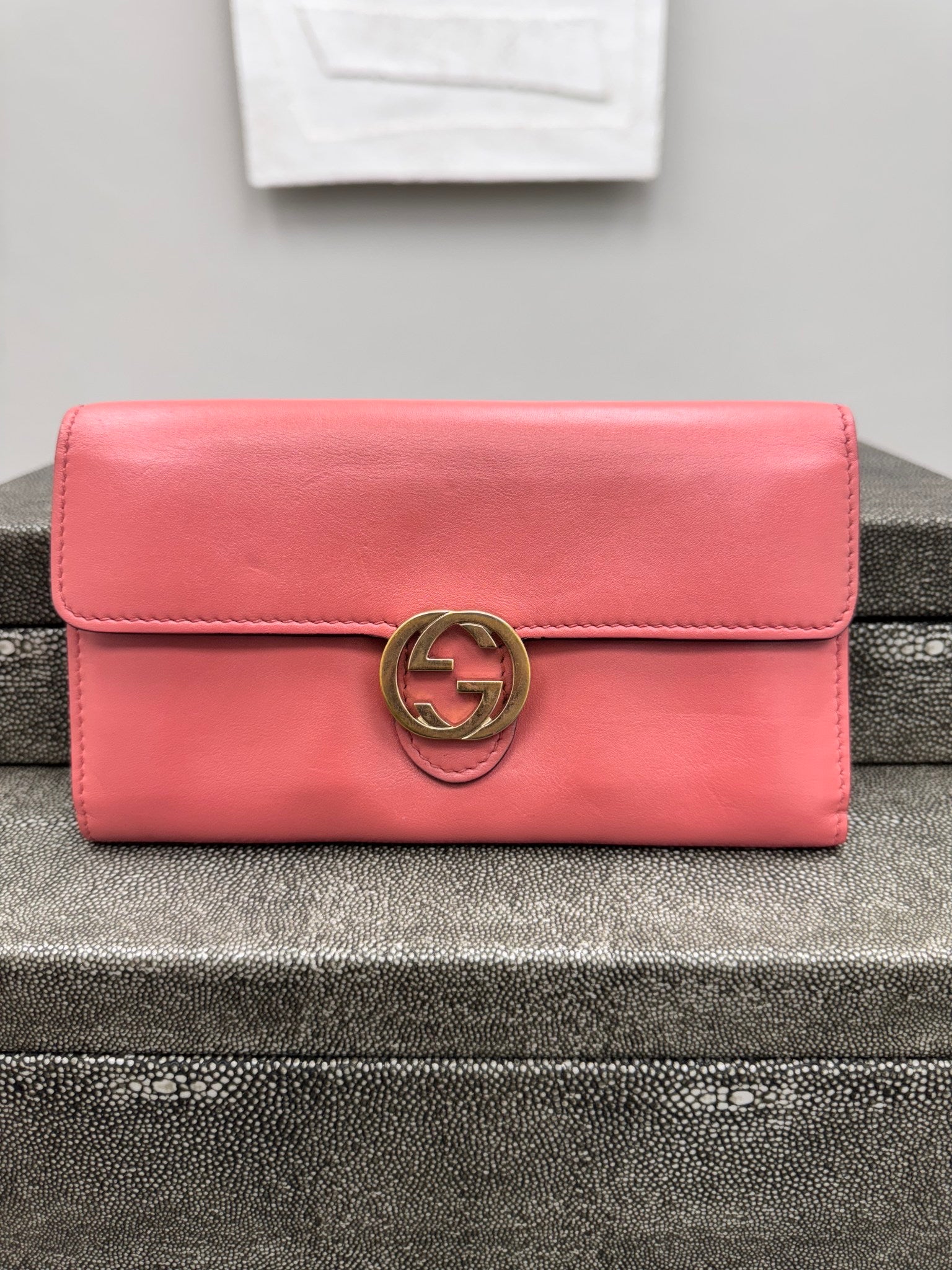 Gucci Pink Leather Interlocking G Long Wallet