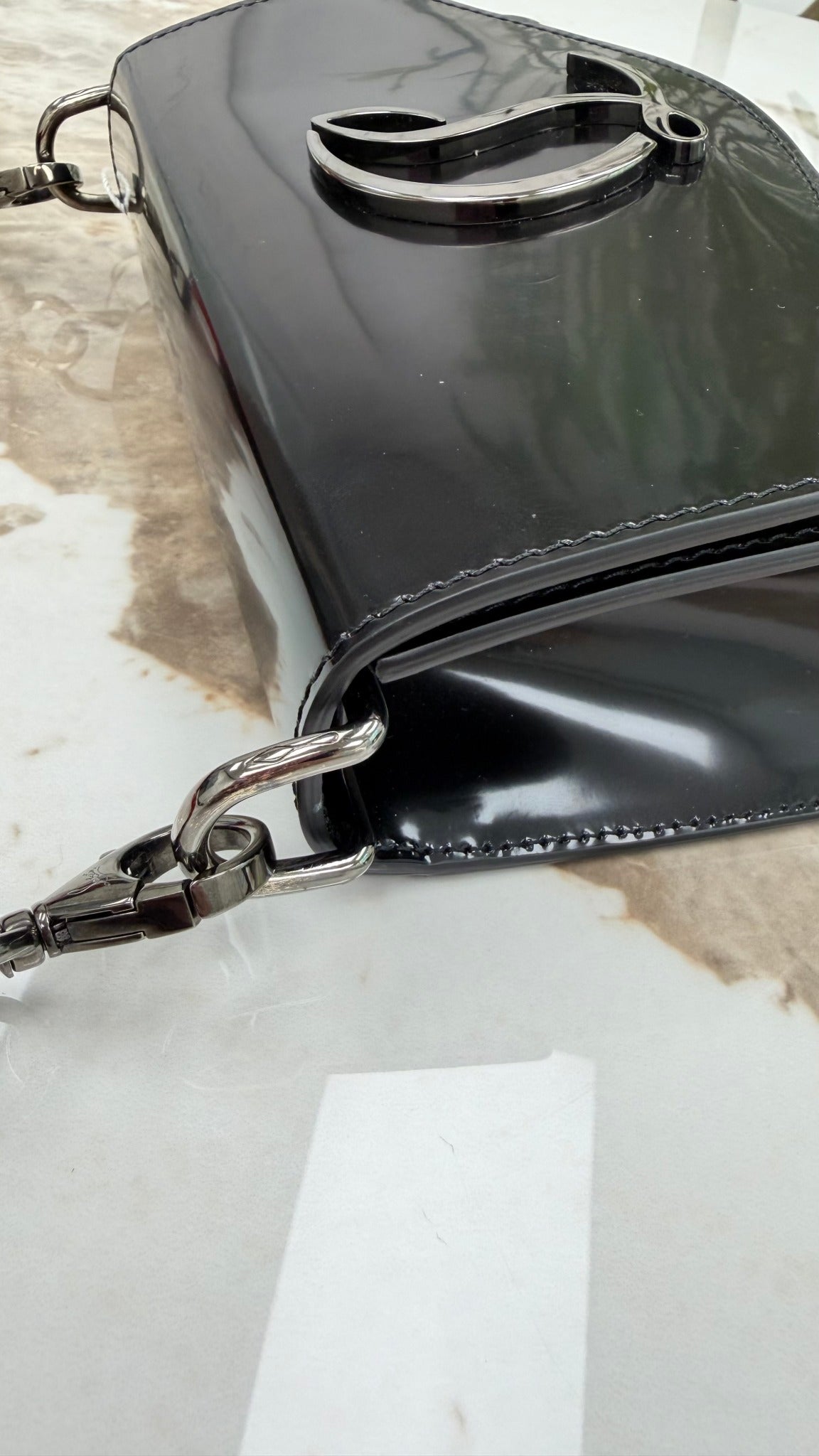 Christian Louboutin Black Patent Leather Loubi54 Crossbody Clutch 