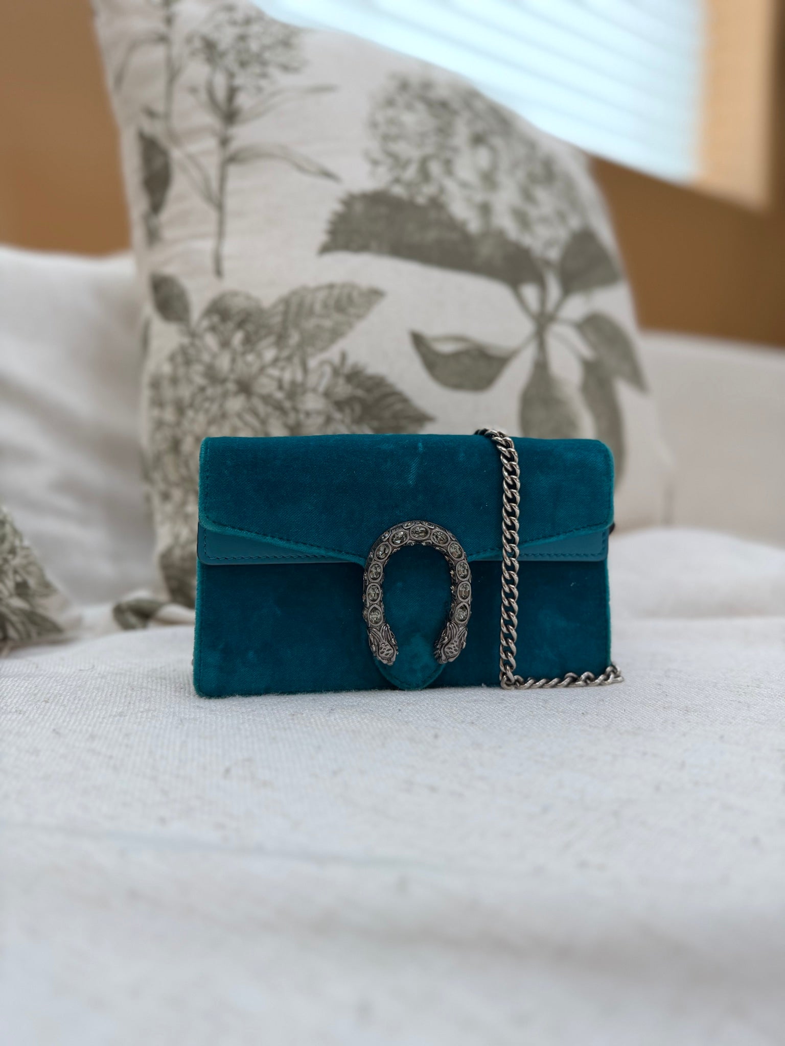 Gucci Turquoise Velvet Dionysus Super Mini Crossbody