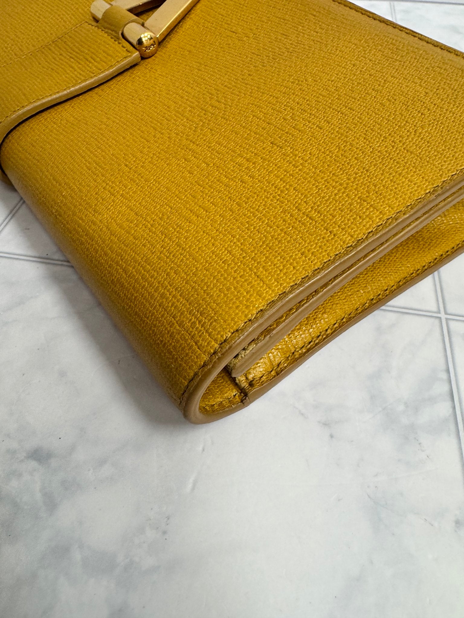 Saint Laurent YSL Yellow Grained Leather Chyc Y Clutch