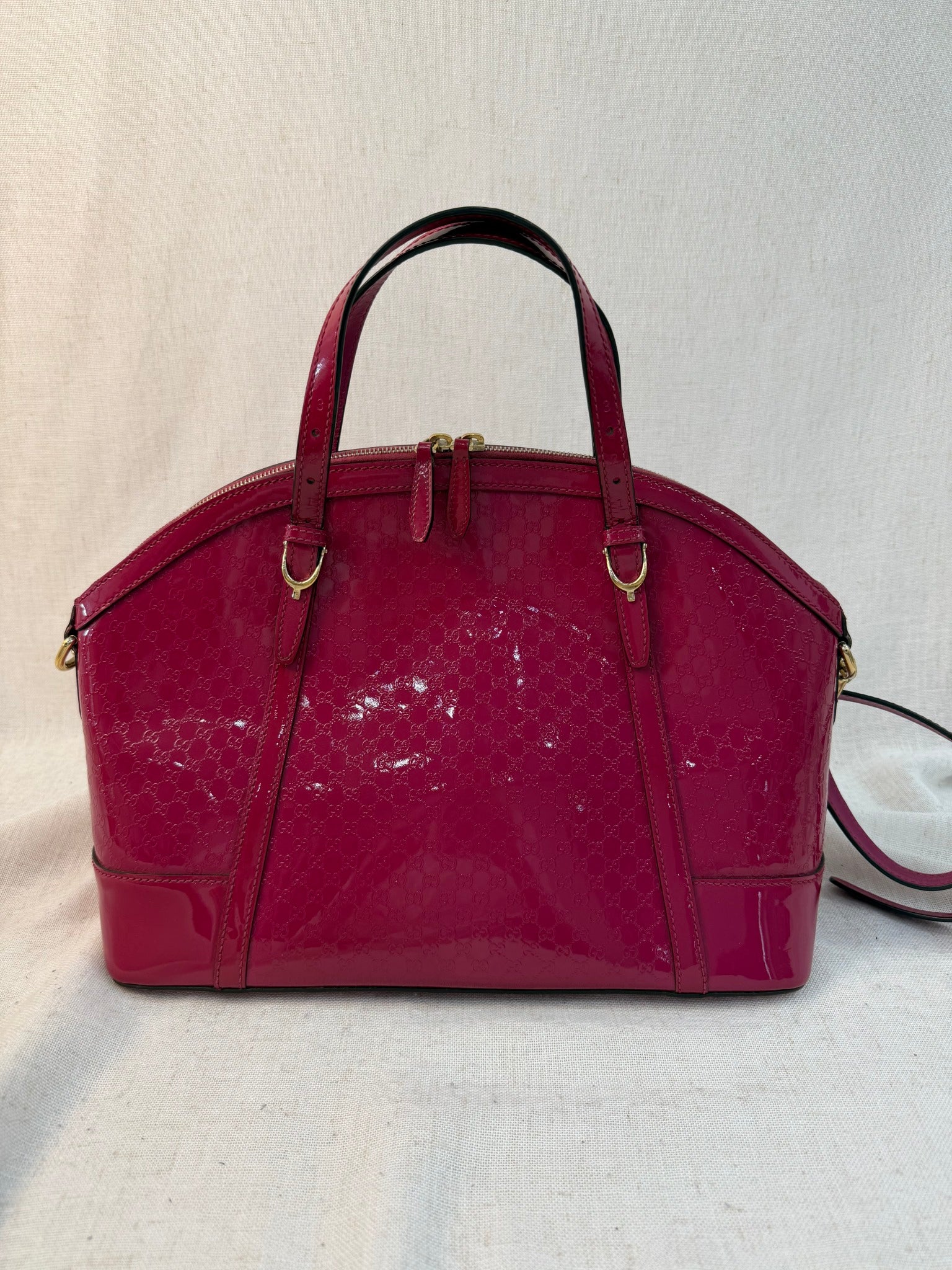 Gucci Raspberry Patent Leather Large  Microguccissima Two Way Bag