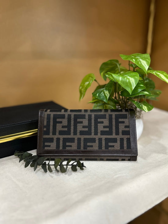 Fendi Zucca Brown Canvas Long Wallet