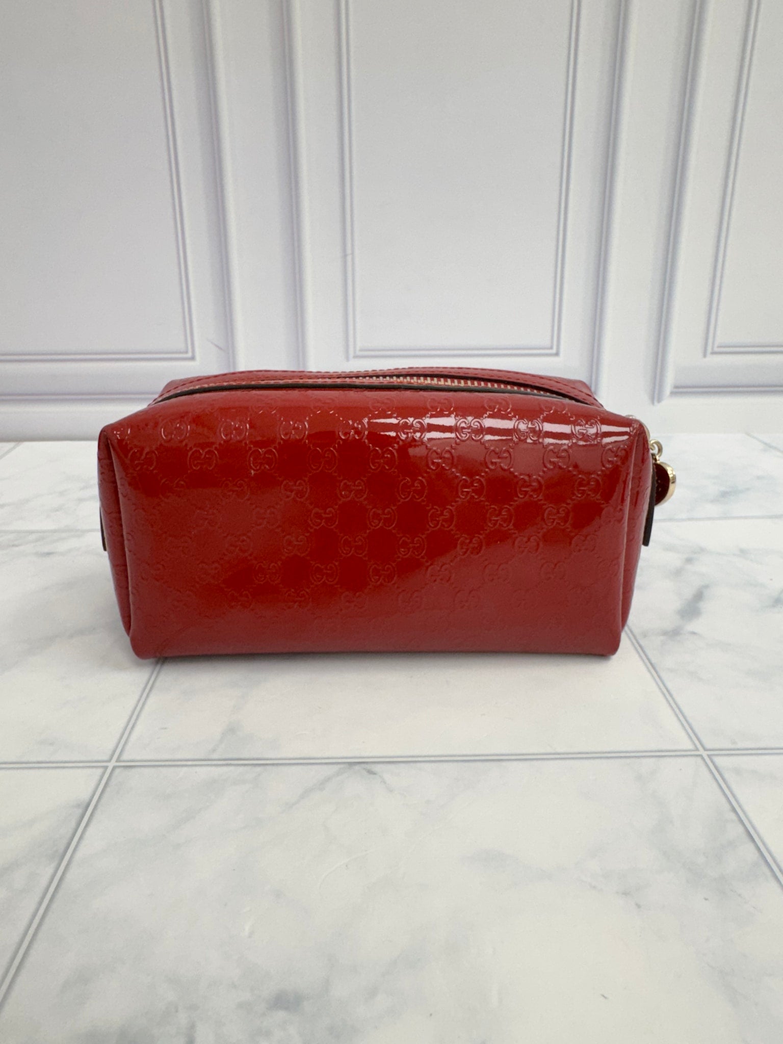 Gucci Red Patent Leather Microguccissima Cosmetic Pouch