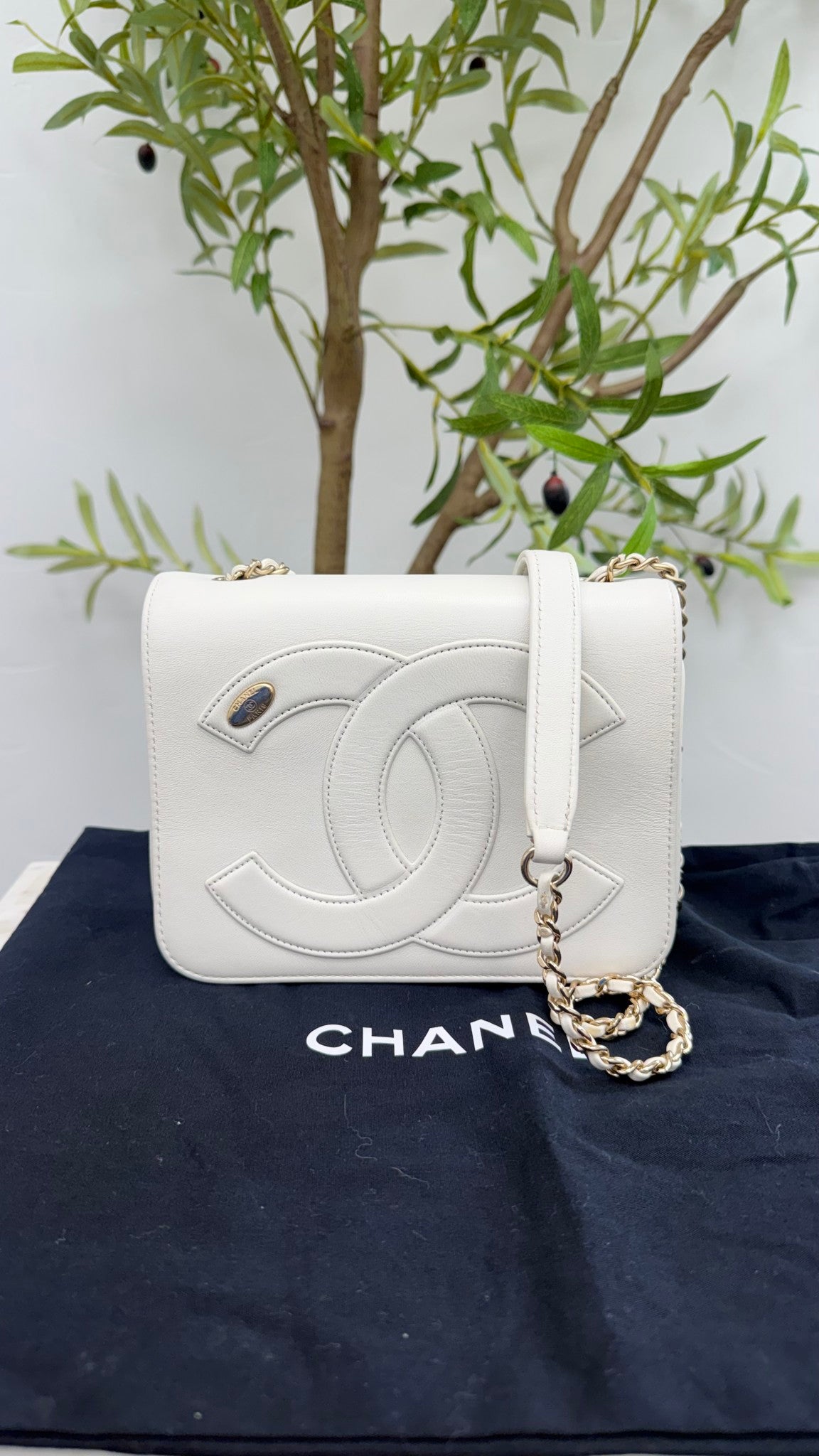 Chanel White Calfskin Leather Small Crossbody