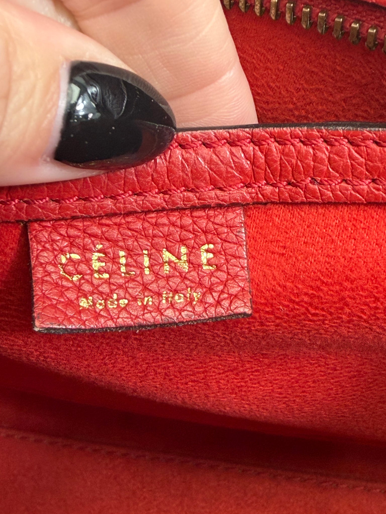 Celine Red Leather Nano Luggage Tote
