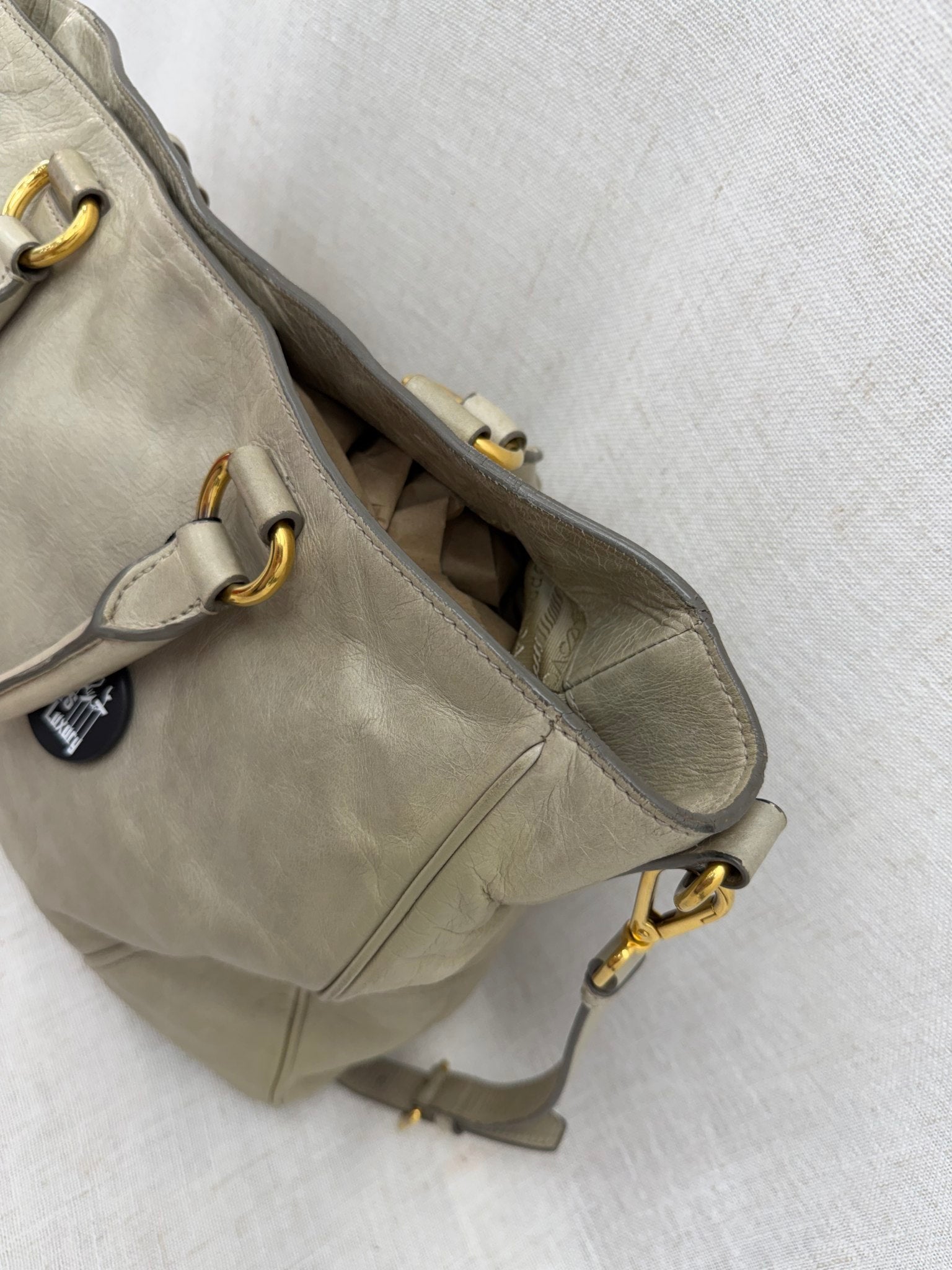 Prada Beige Crinkle Shine Leather 2way Tote Bag