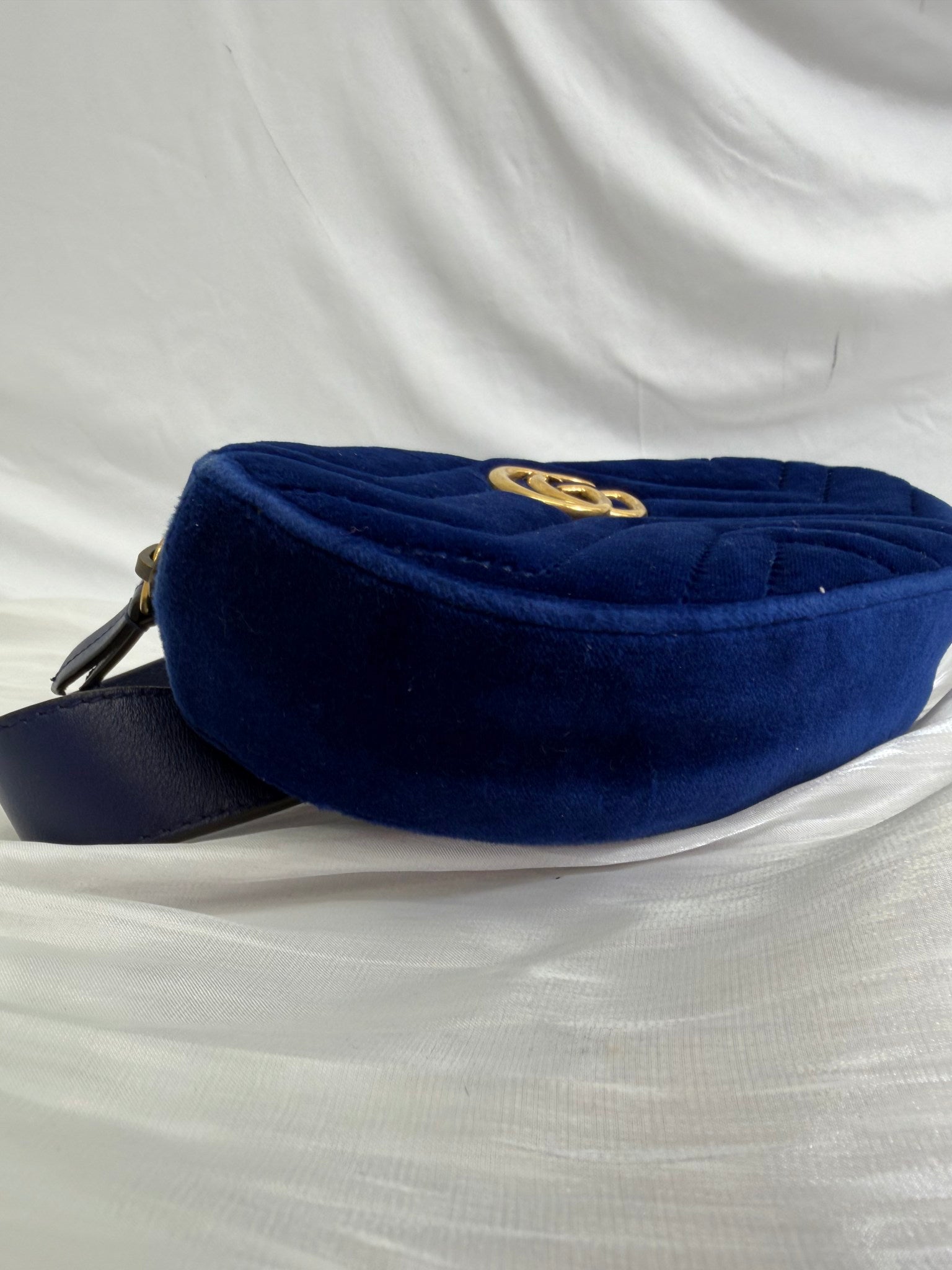 Gucci GG Marmont Blue Velvet Belt Bag