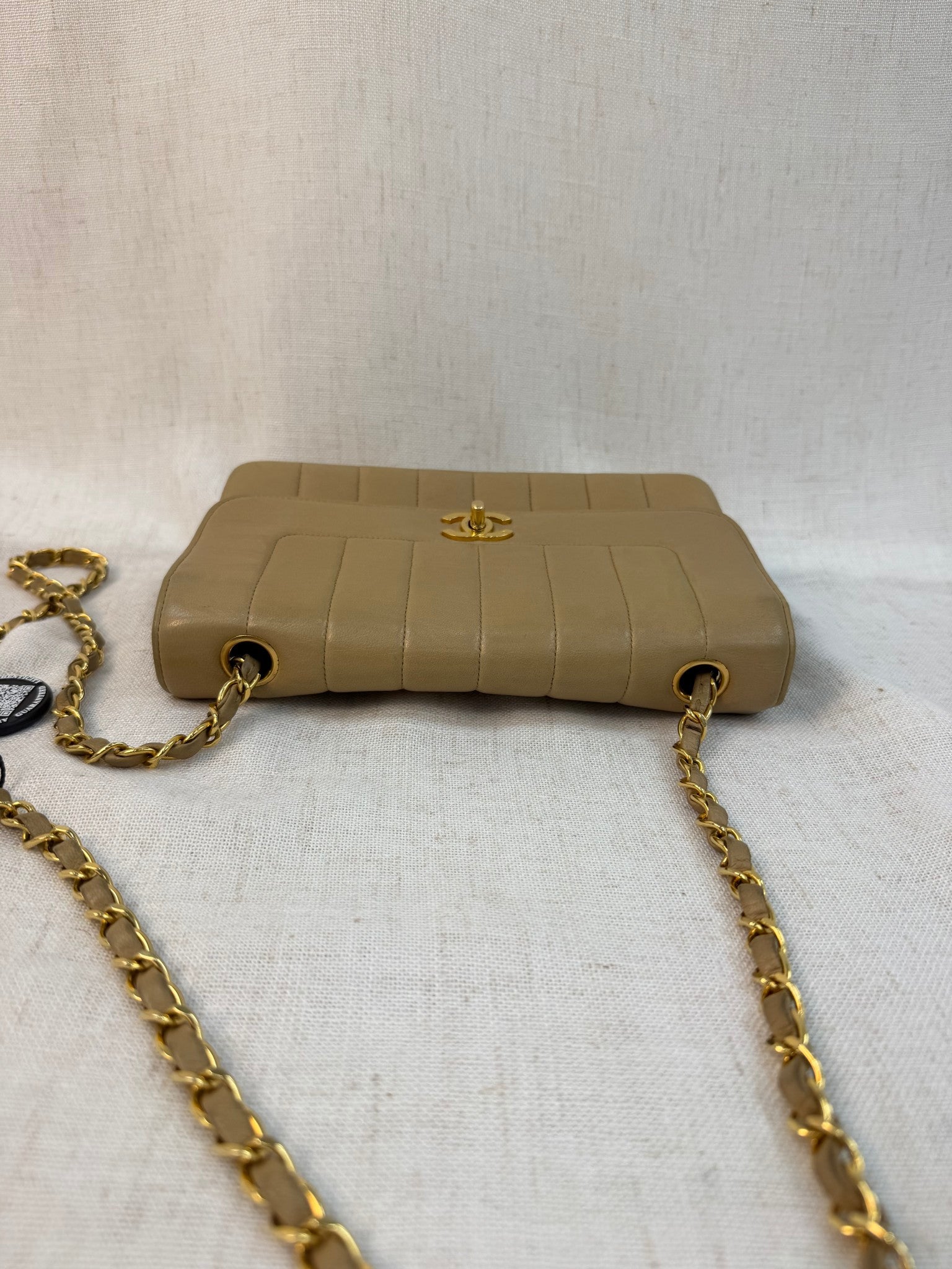 Chanel Beige Lambskin CC Mademoiselle Single Flap Bag