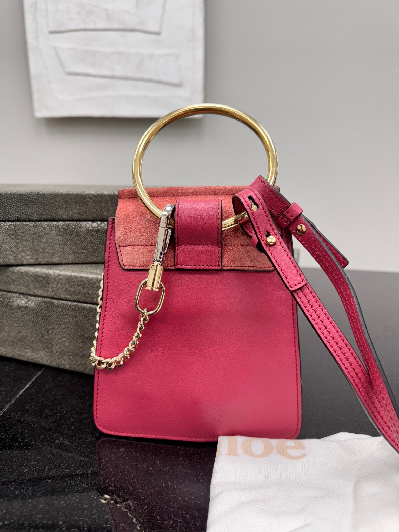 Chloe Dark Pink Leather And Suede Faye Crossbody Bag