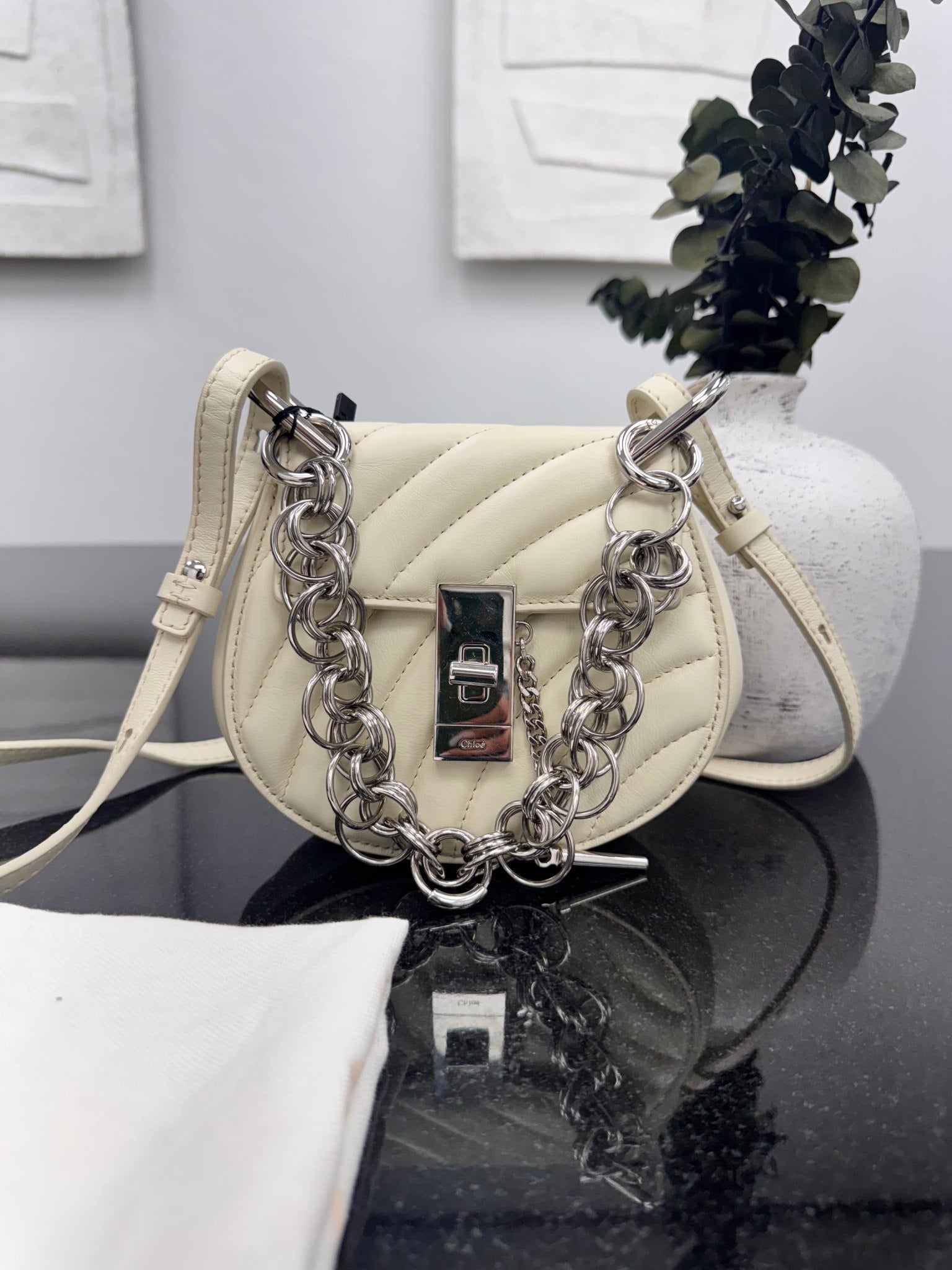 Chloe White Quilted Leather Mini Drew Bijou Crossbody Bag