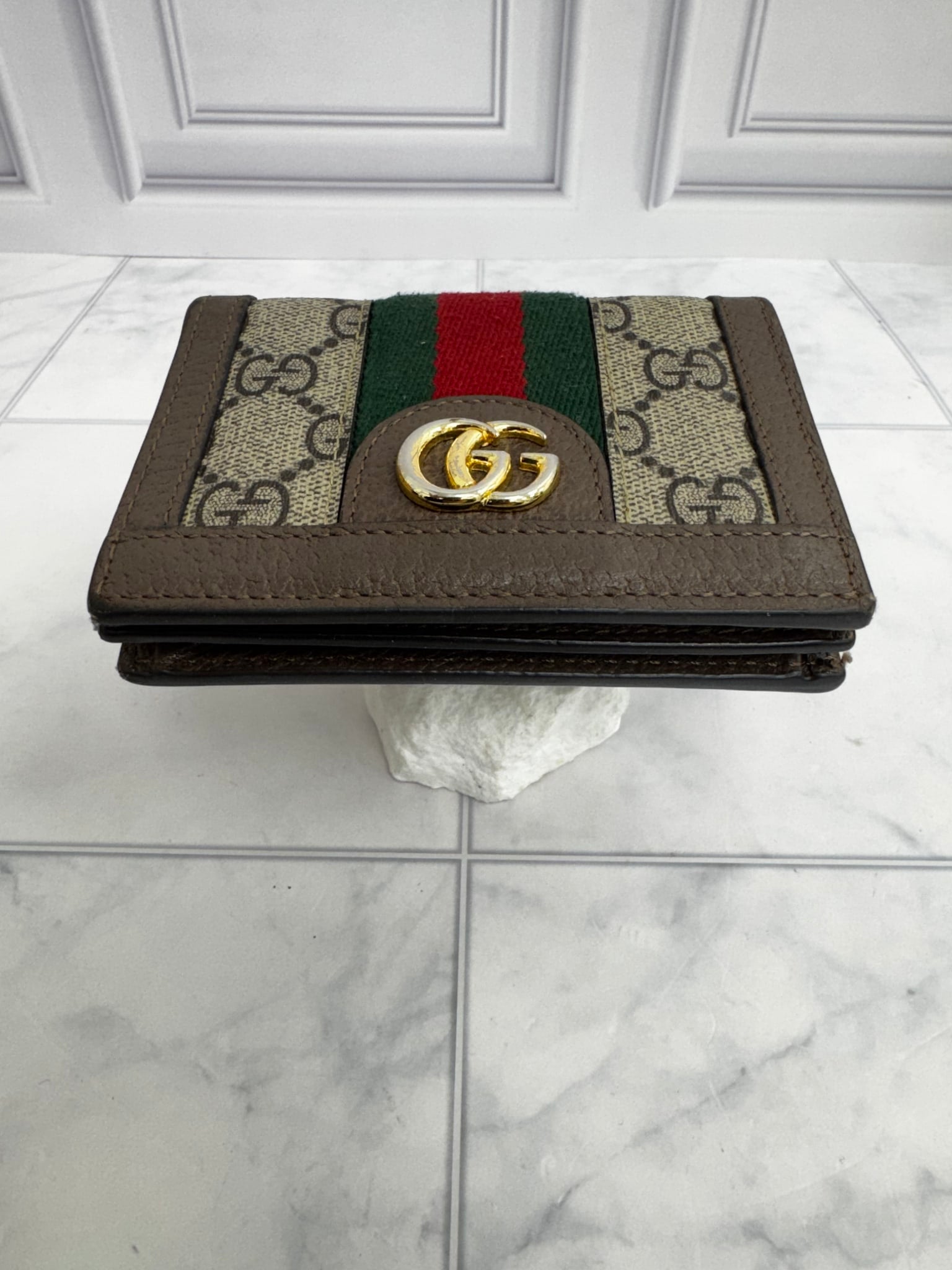Gucci Brown GG Supreme Ophidia Compact Wallet