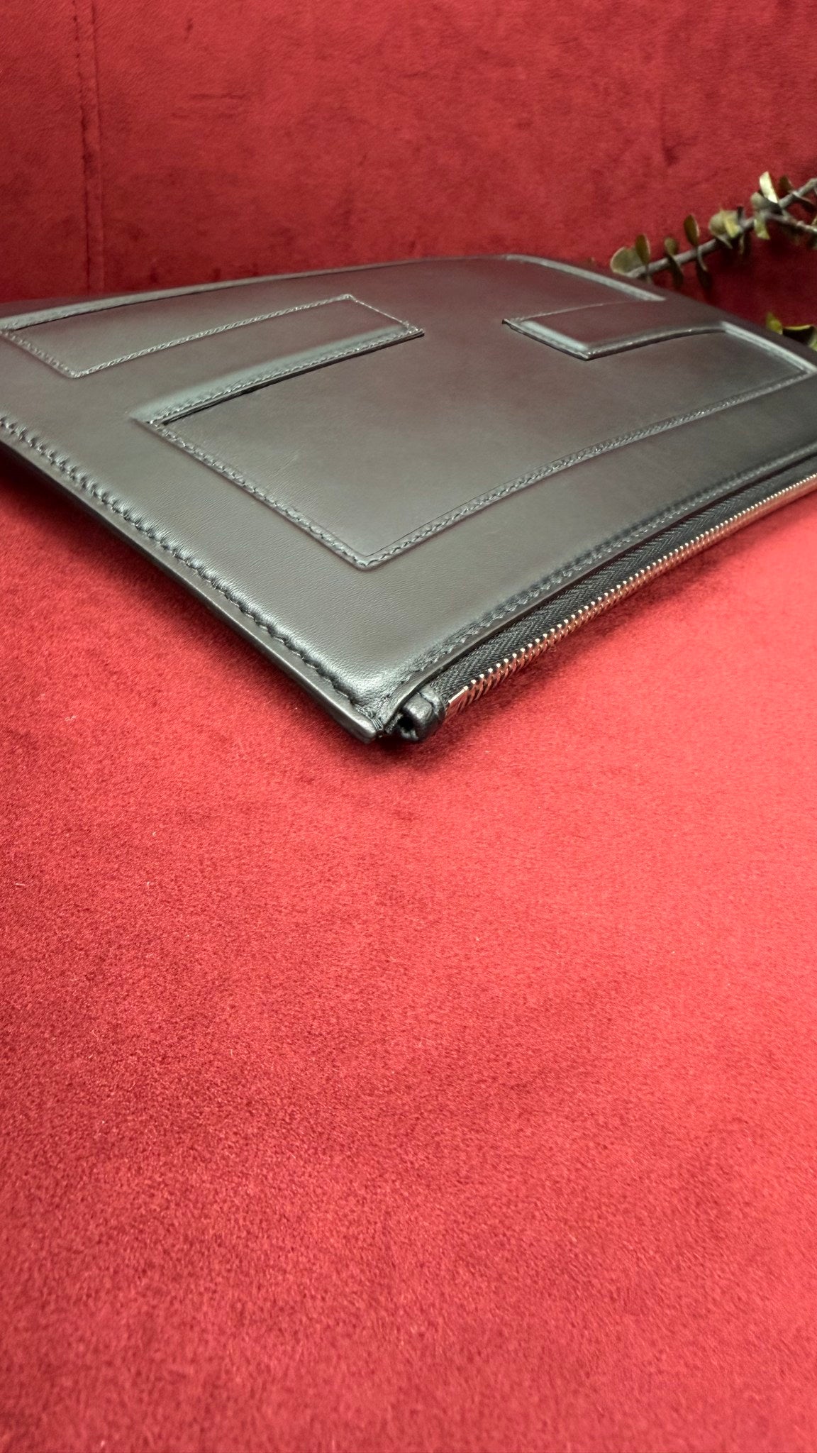 Fendi Black Leather Baguette Pouch