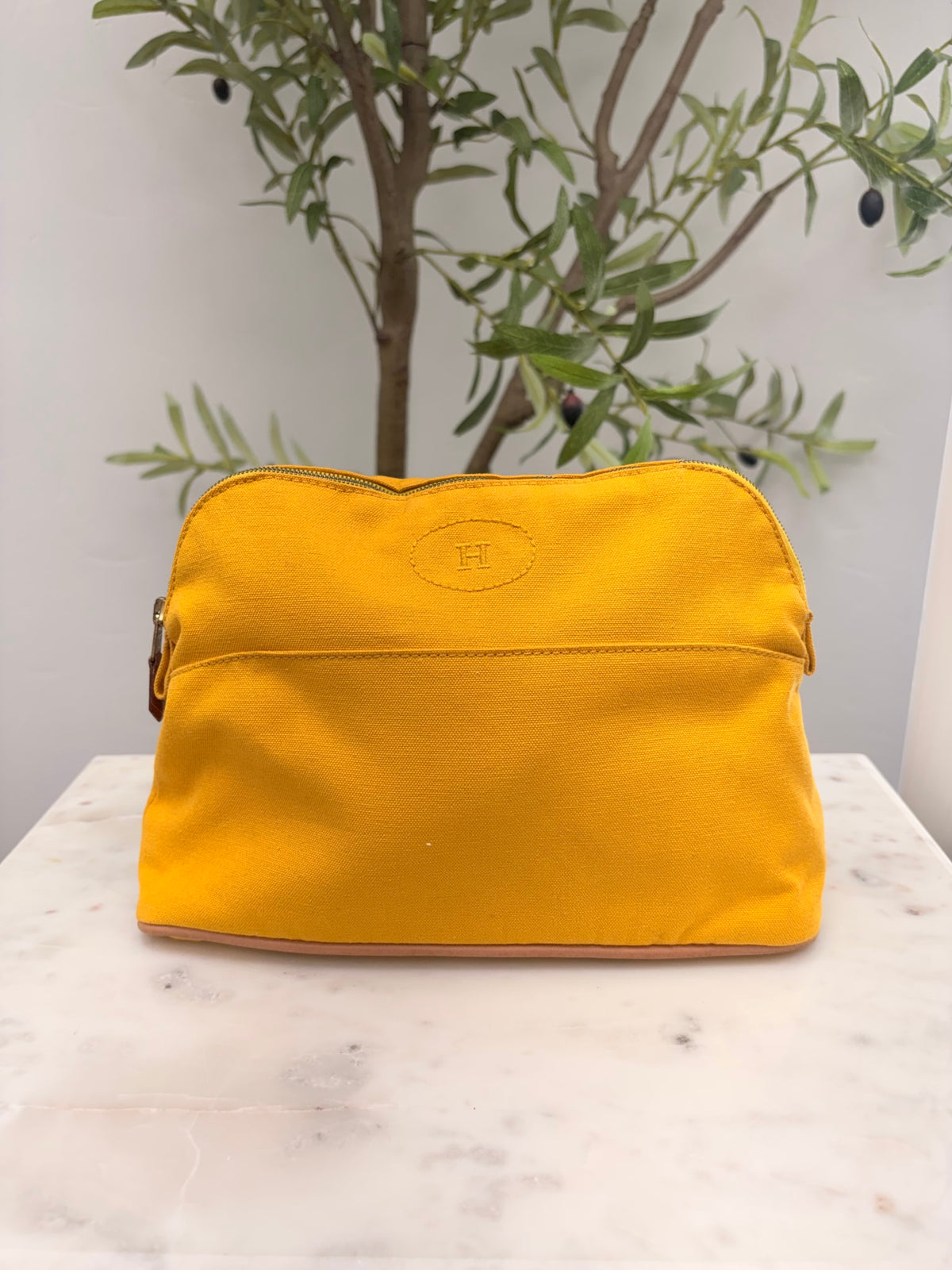 Hermes Yellow Canvas Bolide Pouch 30