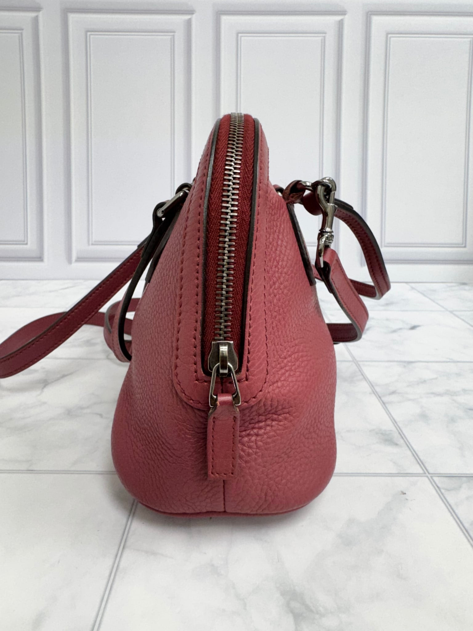 Gucci Burgundy Pebbled Leather Dome 2Way Bag
