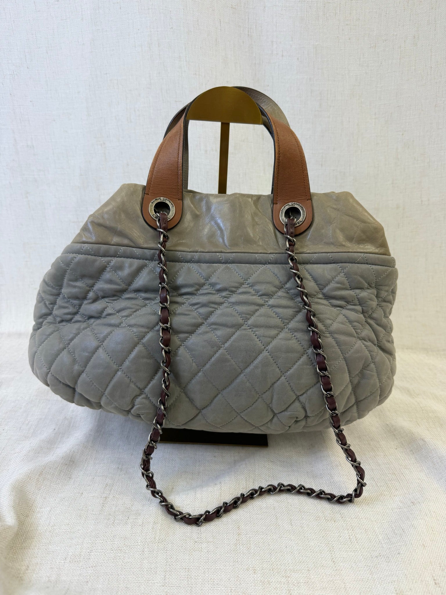 Chanel Gray Iridescent Calf Skin In The Mix Bag