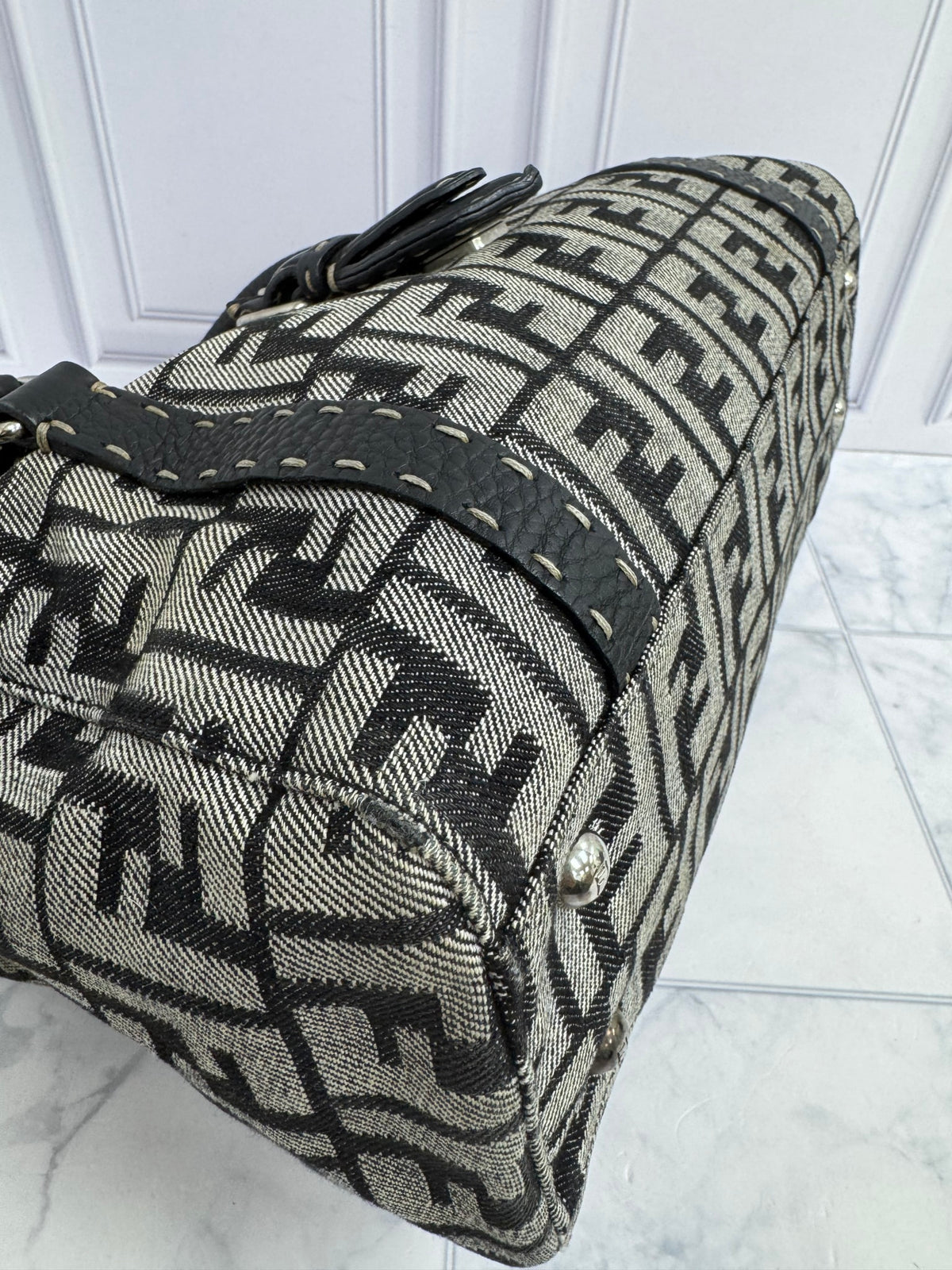 Fendi Black Zucca Canvas Selleria Linda Shoulder Bag 