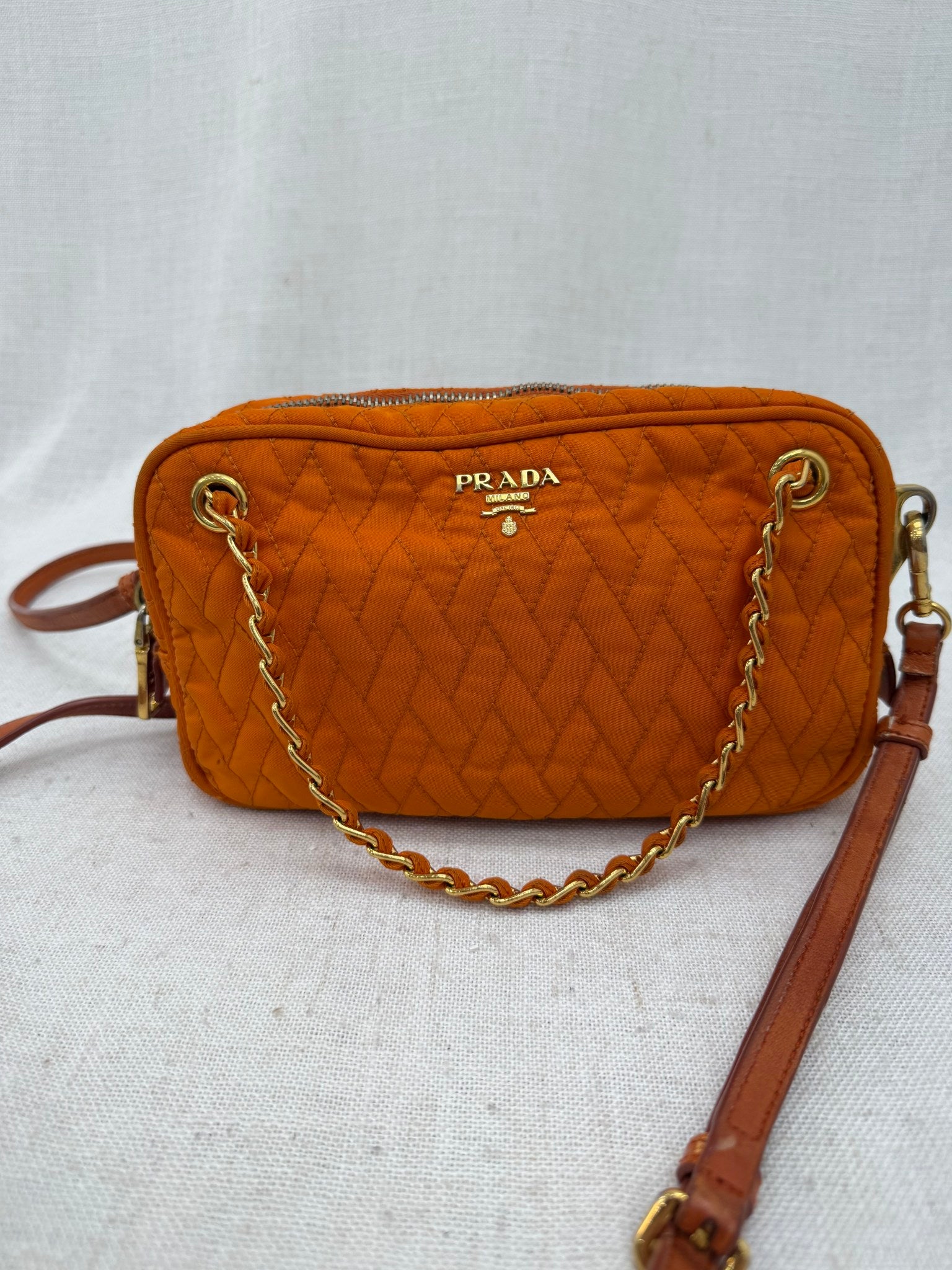 Prada Orange Quilted Nylon 2Way Crossbody