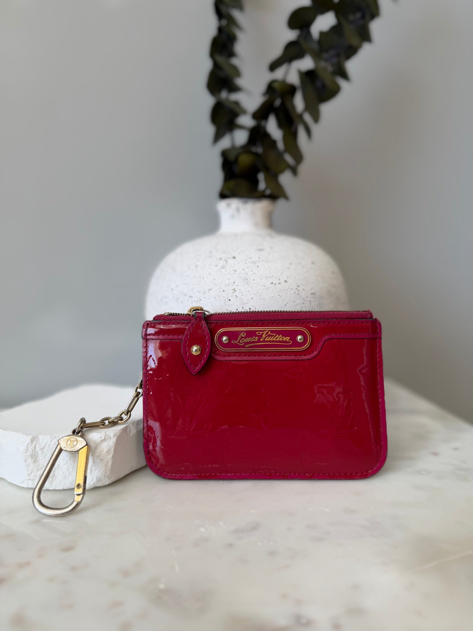 Louis Vuitton Red Patent Leather Pochette Key Ring
