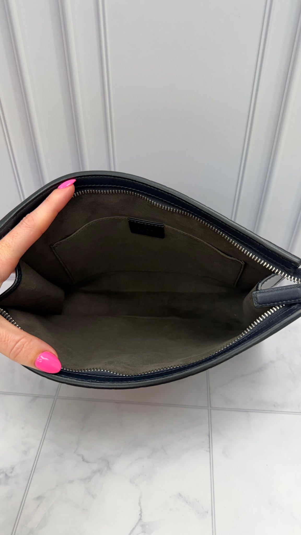 Gucci Navy Blue Guccissima Leather Web Pouch