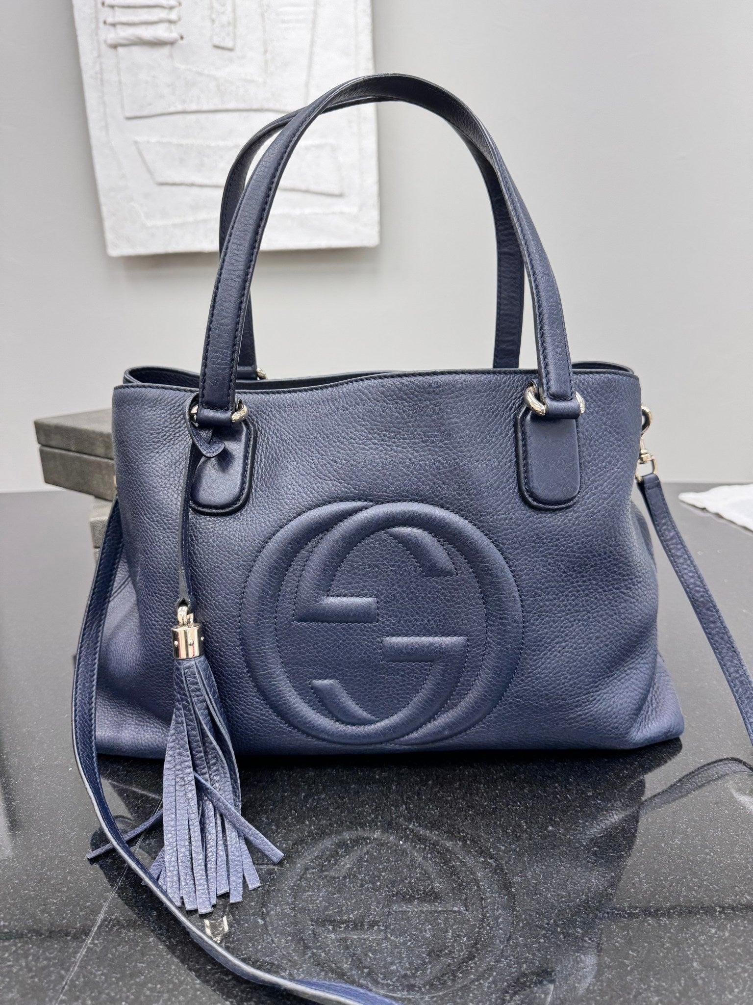 Gucci Navy Grained Leather Soho Shoulder Bag