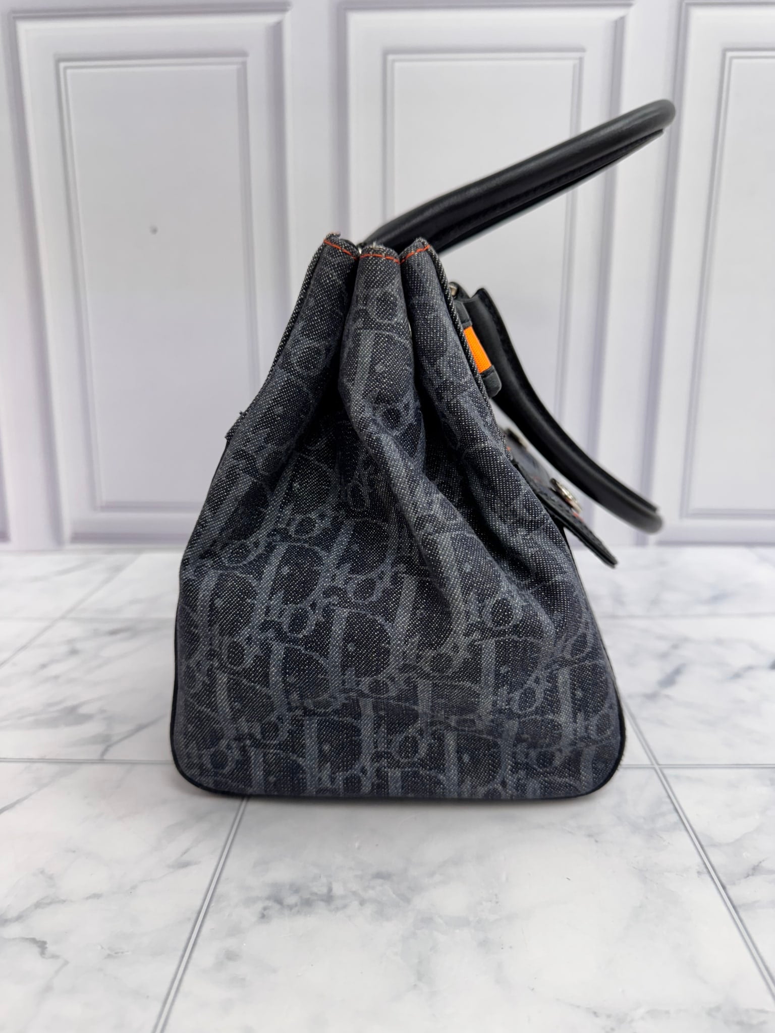Christian Dior Denim And Orange Diorissimo Trotter Flight Handbag 