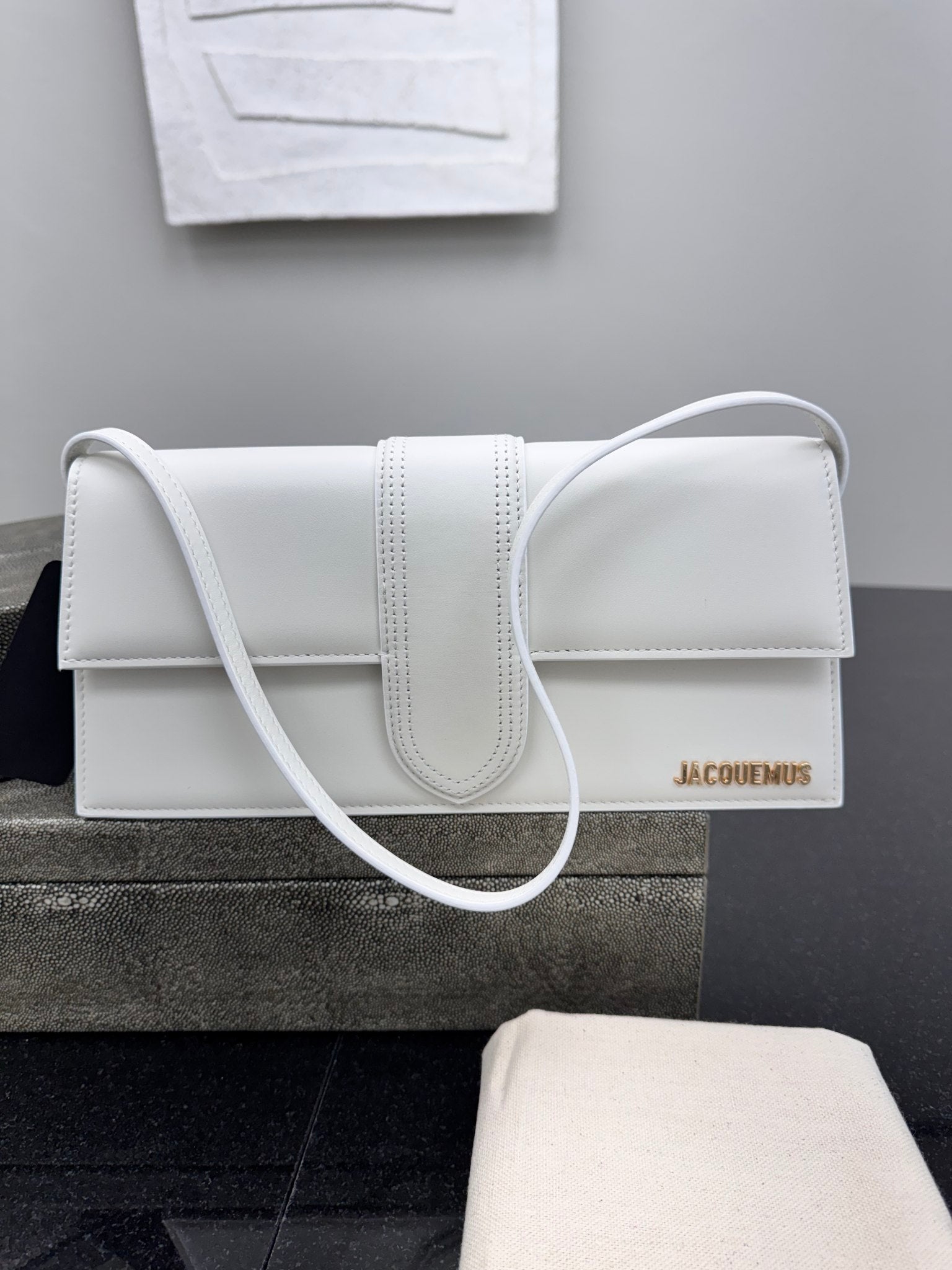 BRAND NEW Jacquemus White Leather Le Bambino Long Bag