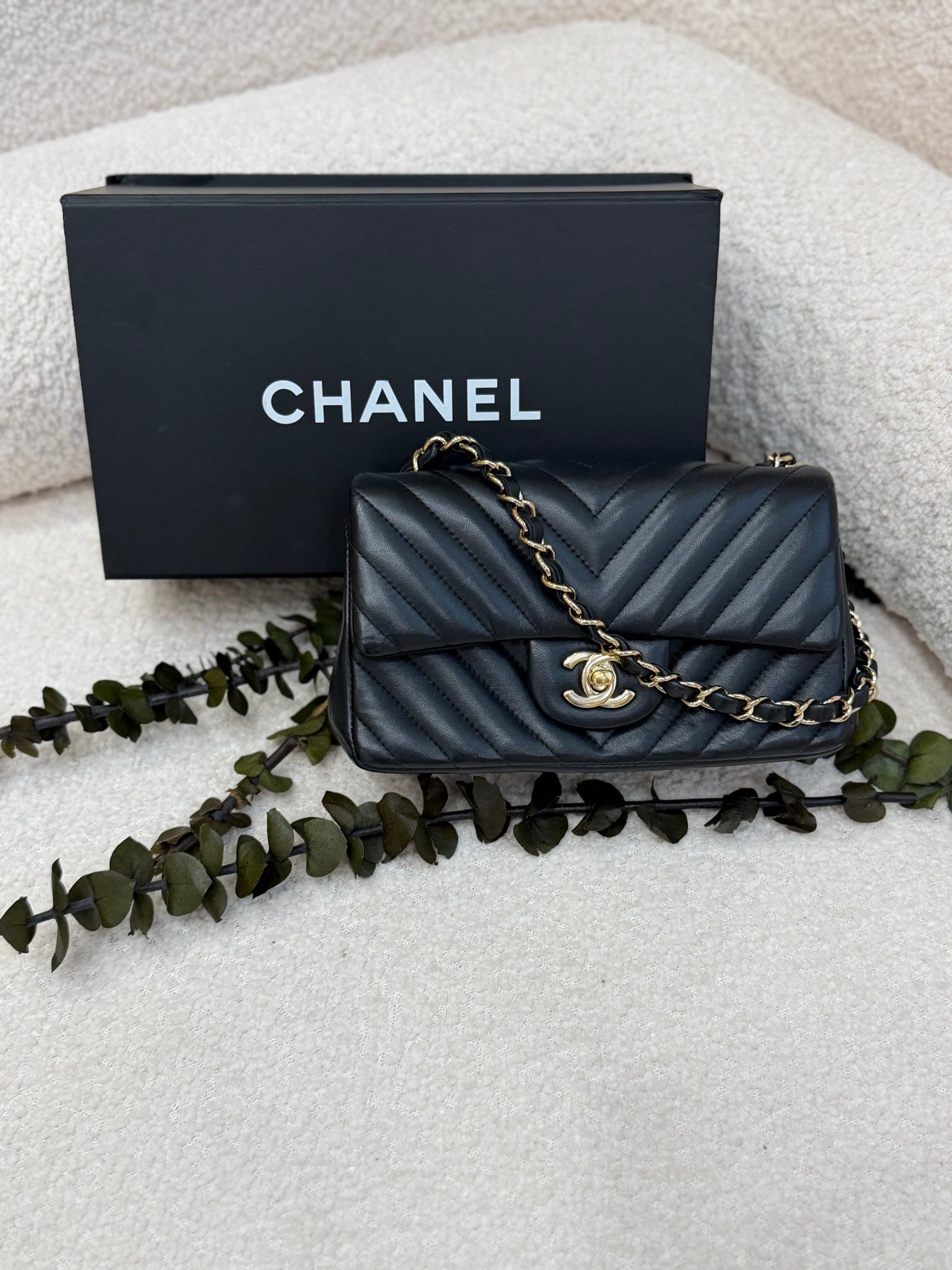 Chanel Black Lambskin Chevron Quilted Handbag