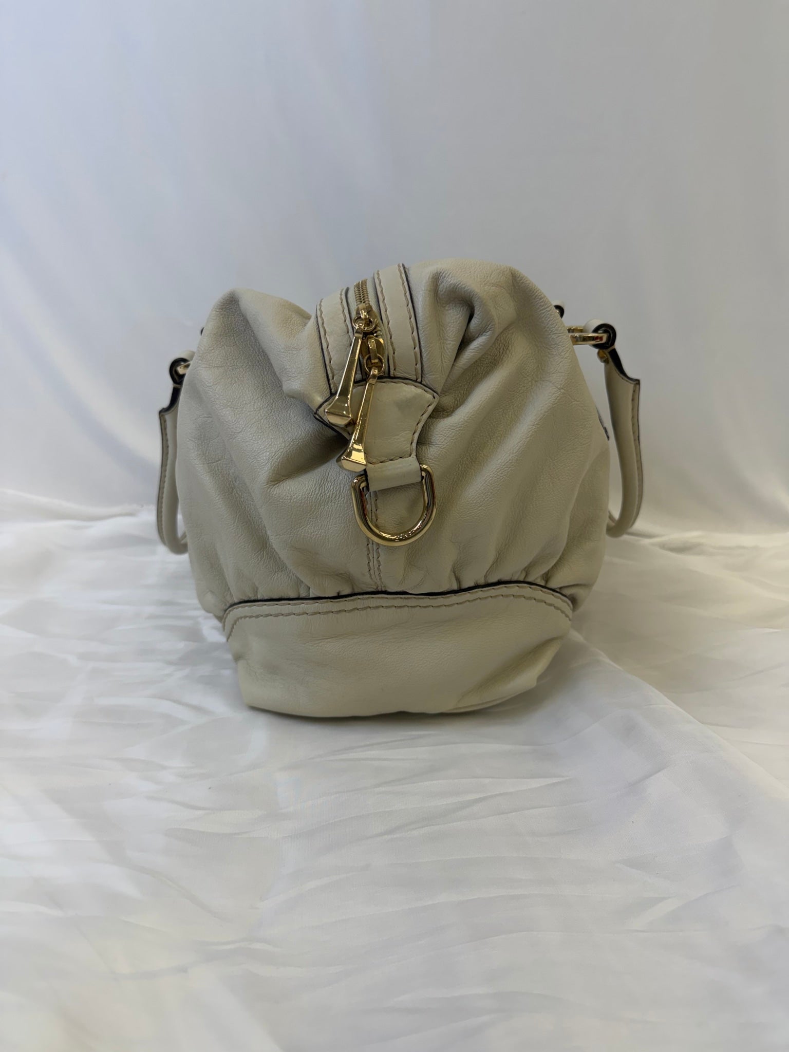 Gucci Cream Leather Horsebit Nail Boston Bag