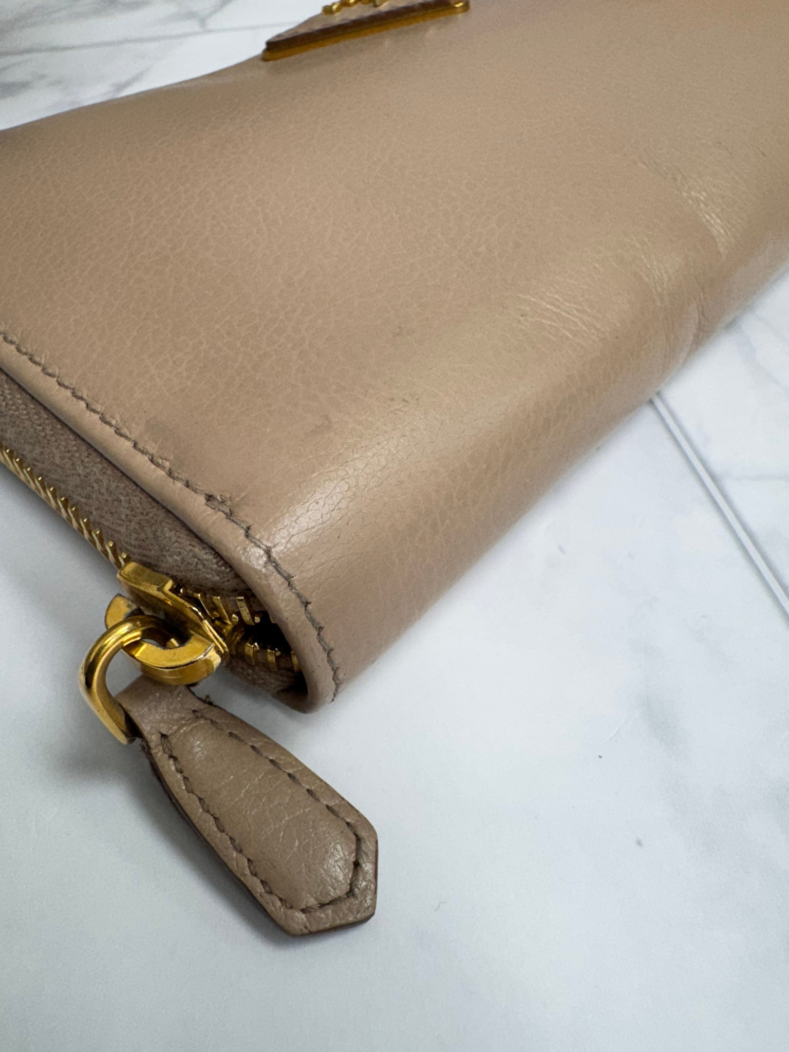Prada Beige Leather Long Zippy Wallet