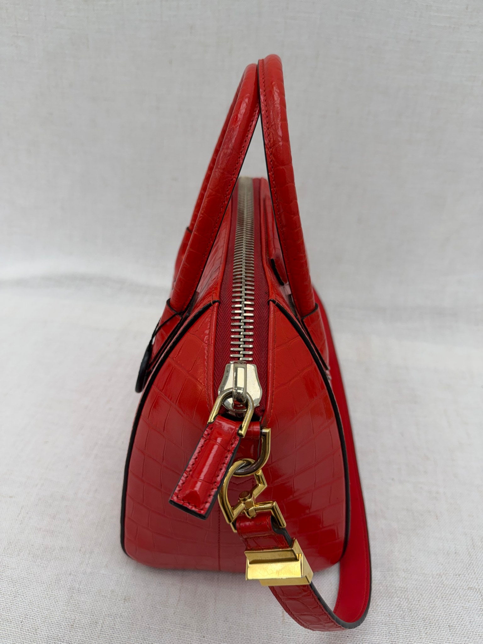 Givenchy Red Crocodile Embossed Small Antigona Bag