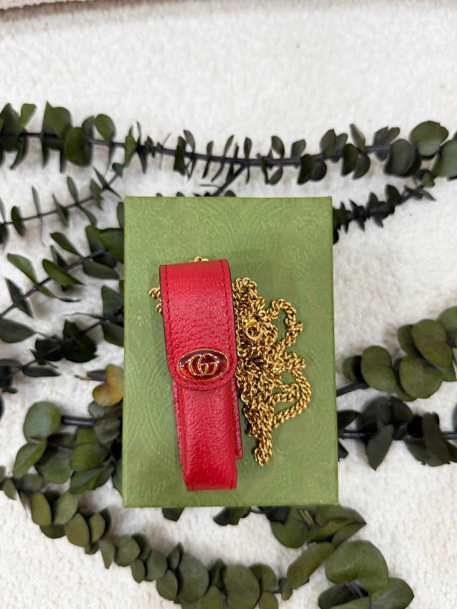 LIKE NEW Gucci Red Leather Lipstick Case On Chain 