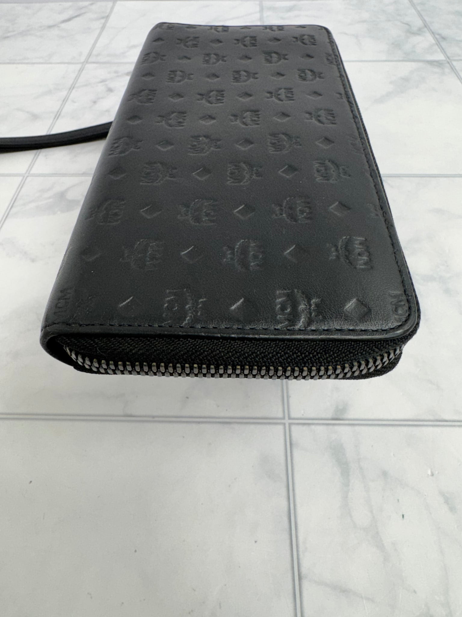 MCM Black Visetos Embossed Leather Zippy Wallet