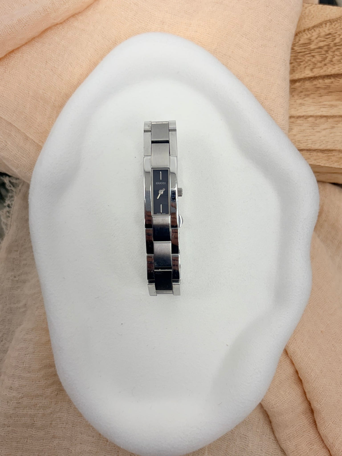 Gucci Stainless Steel Black Dial Slim Watch 