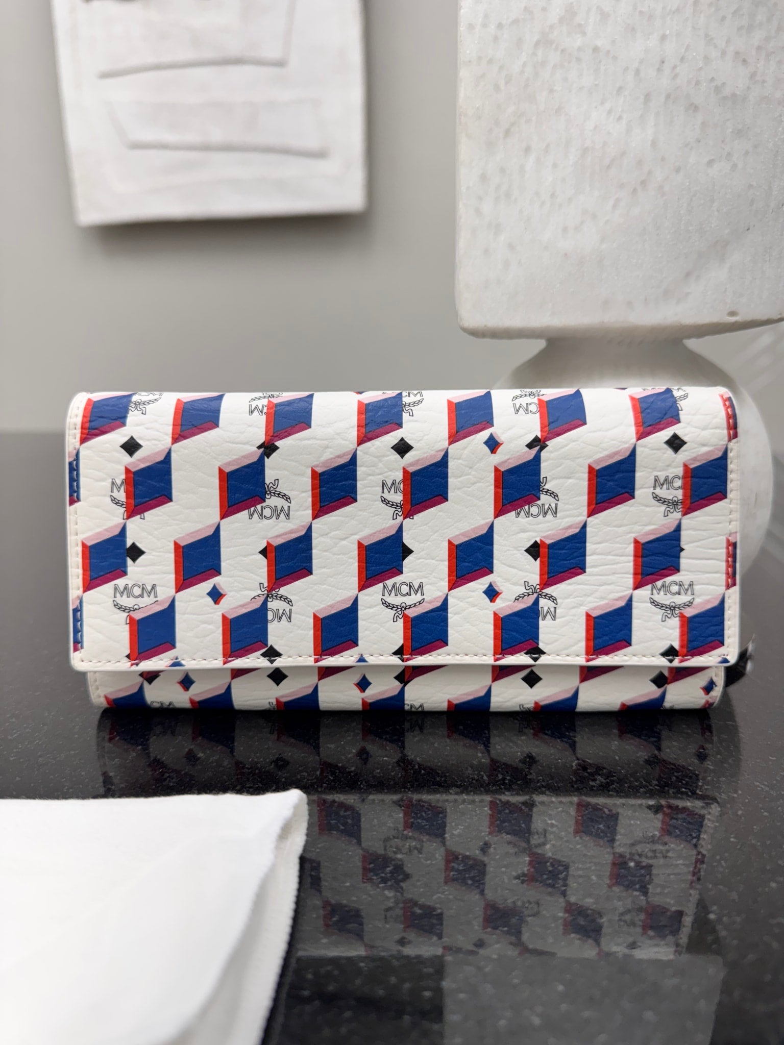 MCM White Visetos Leather Multicolor Diamond Long Wallet
