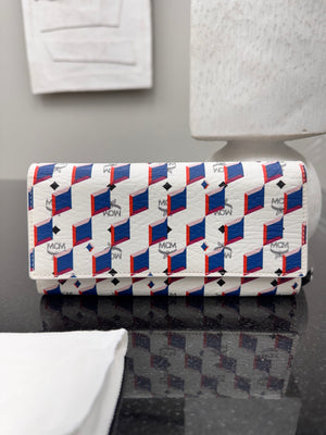 MCM White Visetos Leather Multicolor Diamond Long Wallet