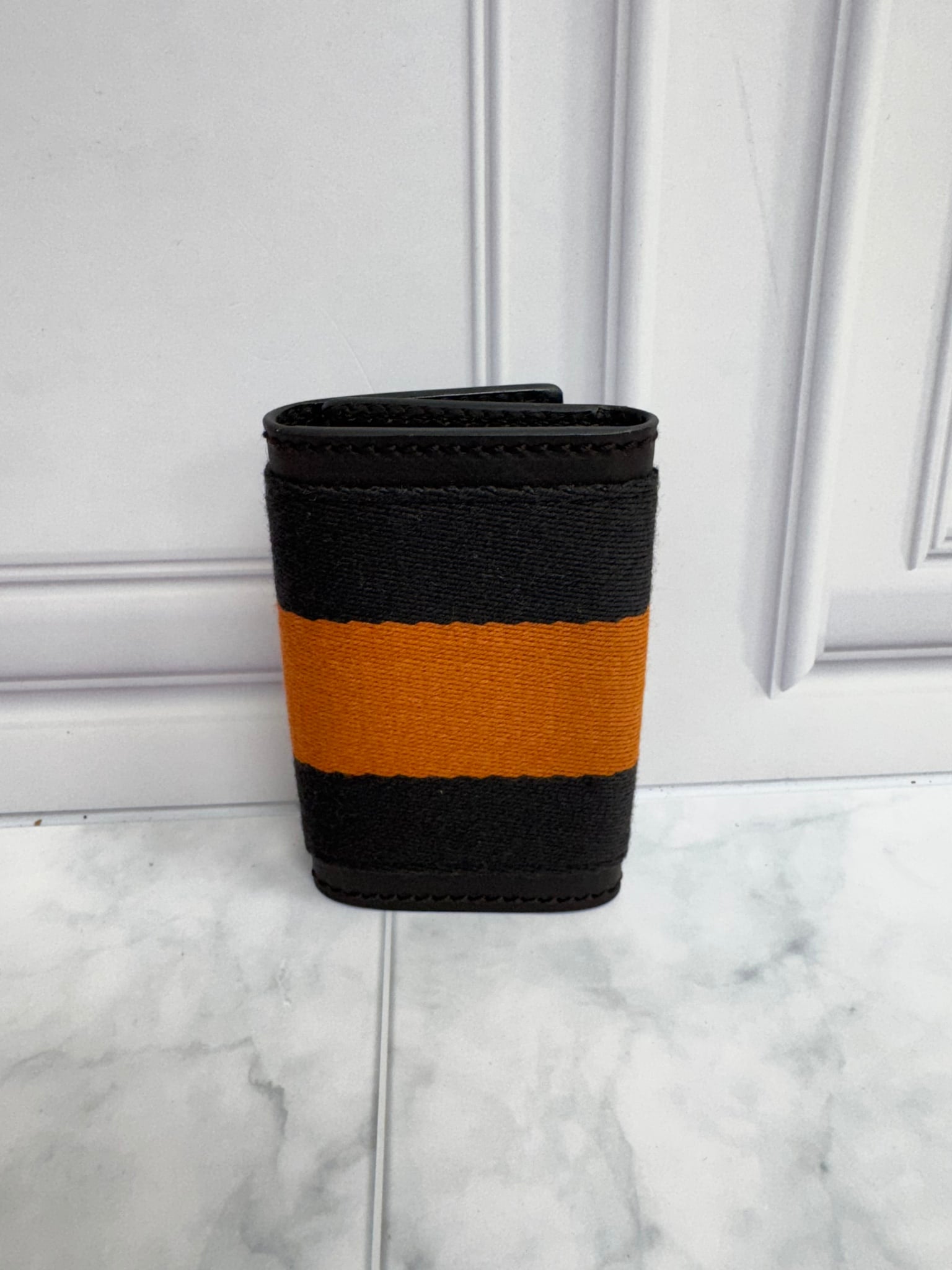 LIKE NEW - Gucci Brown And Orange Web Stripe 6-Ring Key Case