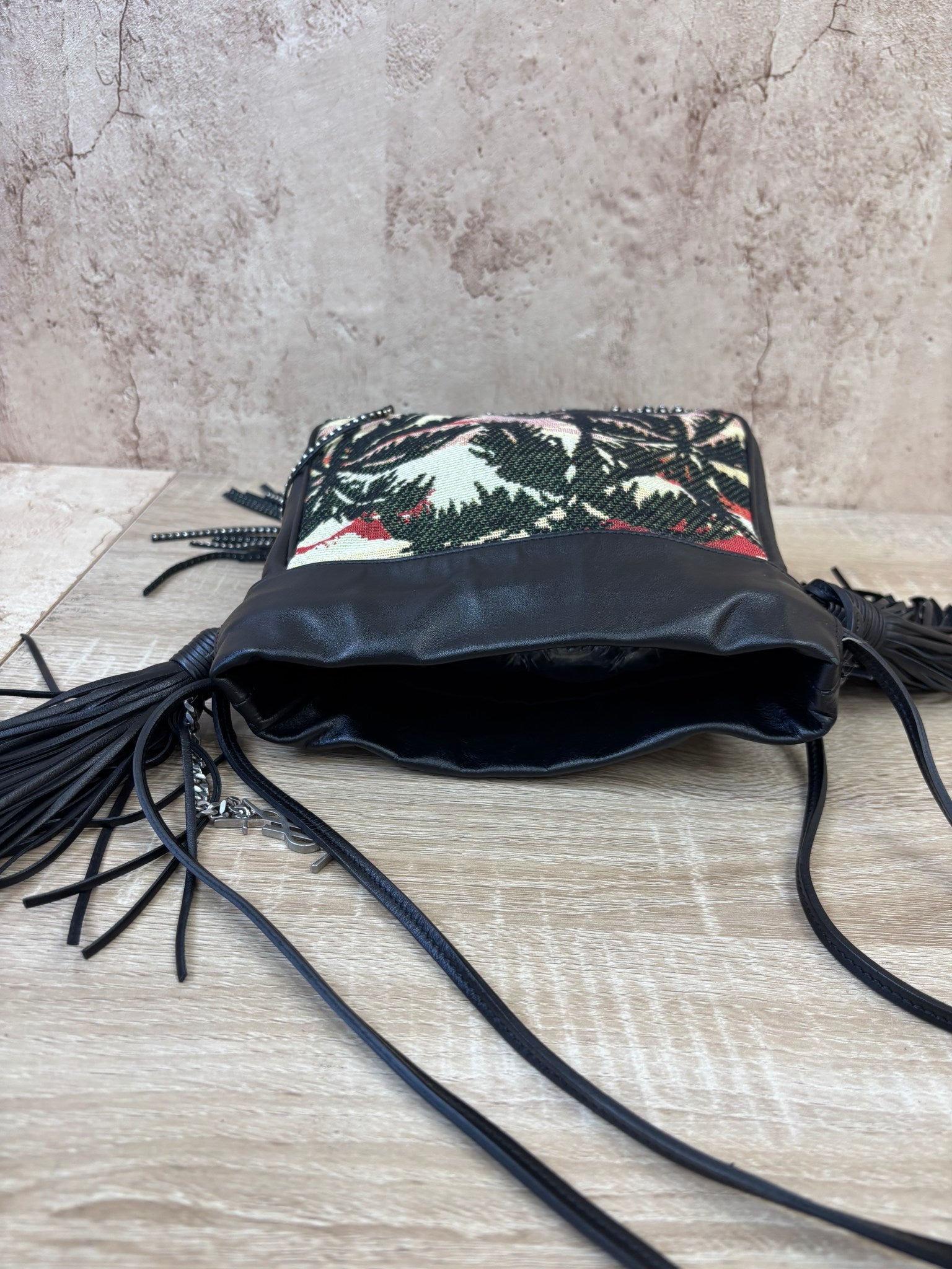 BRAND NEW- YSL Saint Laurent Black Leather Fringe Helena Bag