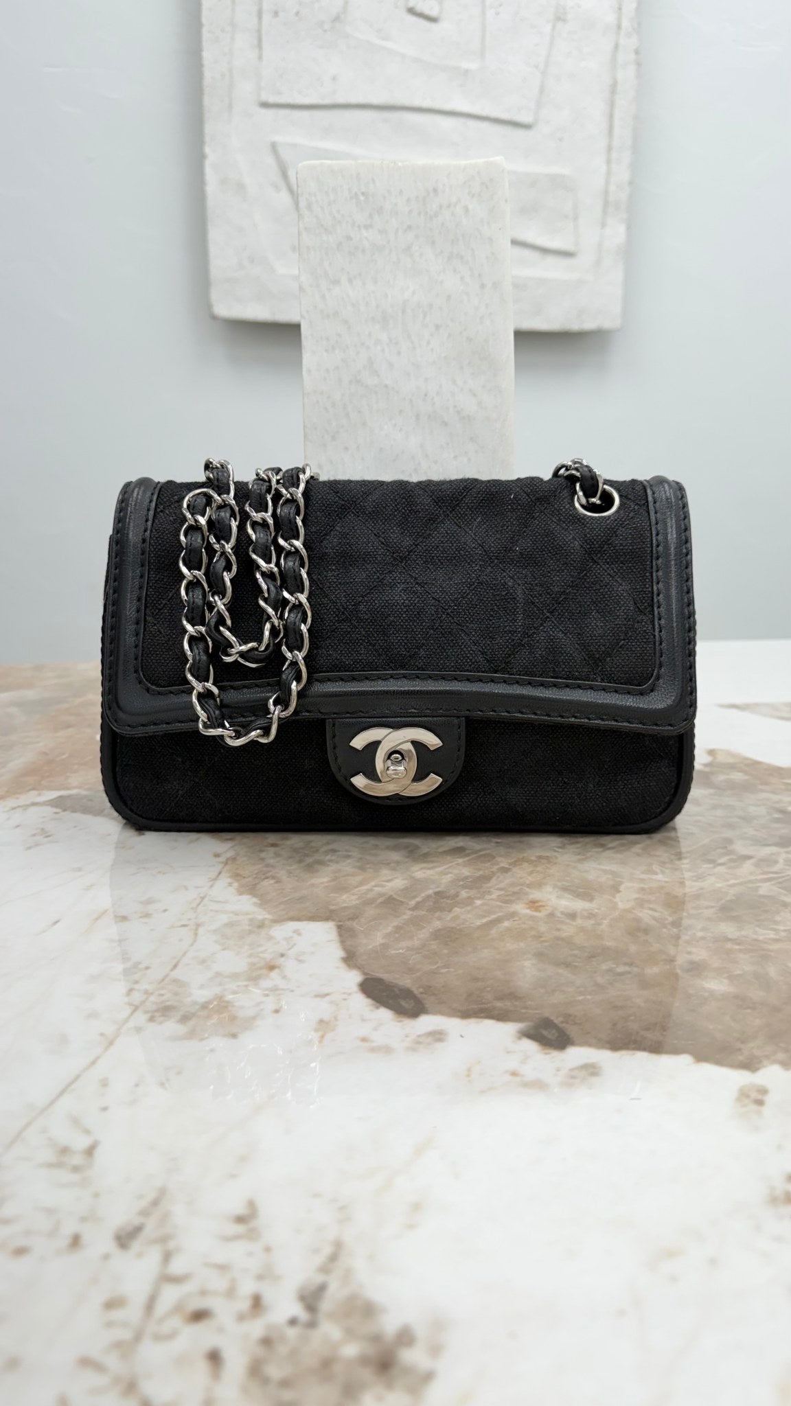 Chanel Black Quilted Canvas Medium Double Flap