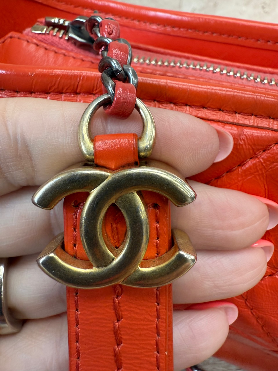 Chanel Orange Calfskin Quilted Gabrielle