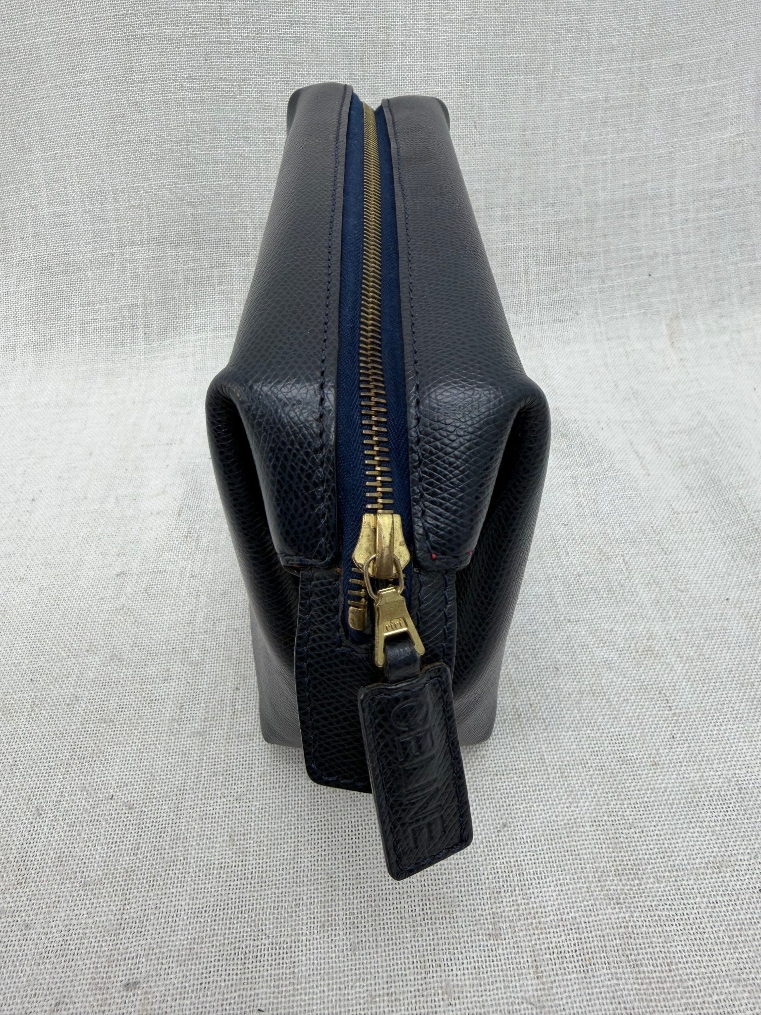 Celine Blue Pebbled Leather Toiletries Pouch