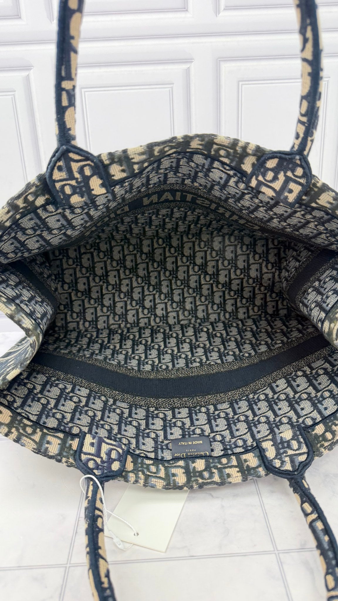 Christian Dior Navy Blue Oblique Embroidery Large Book Tote Bag 